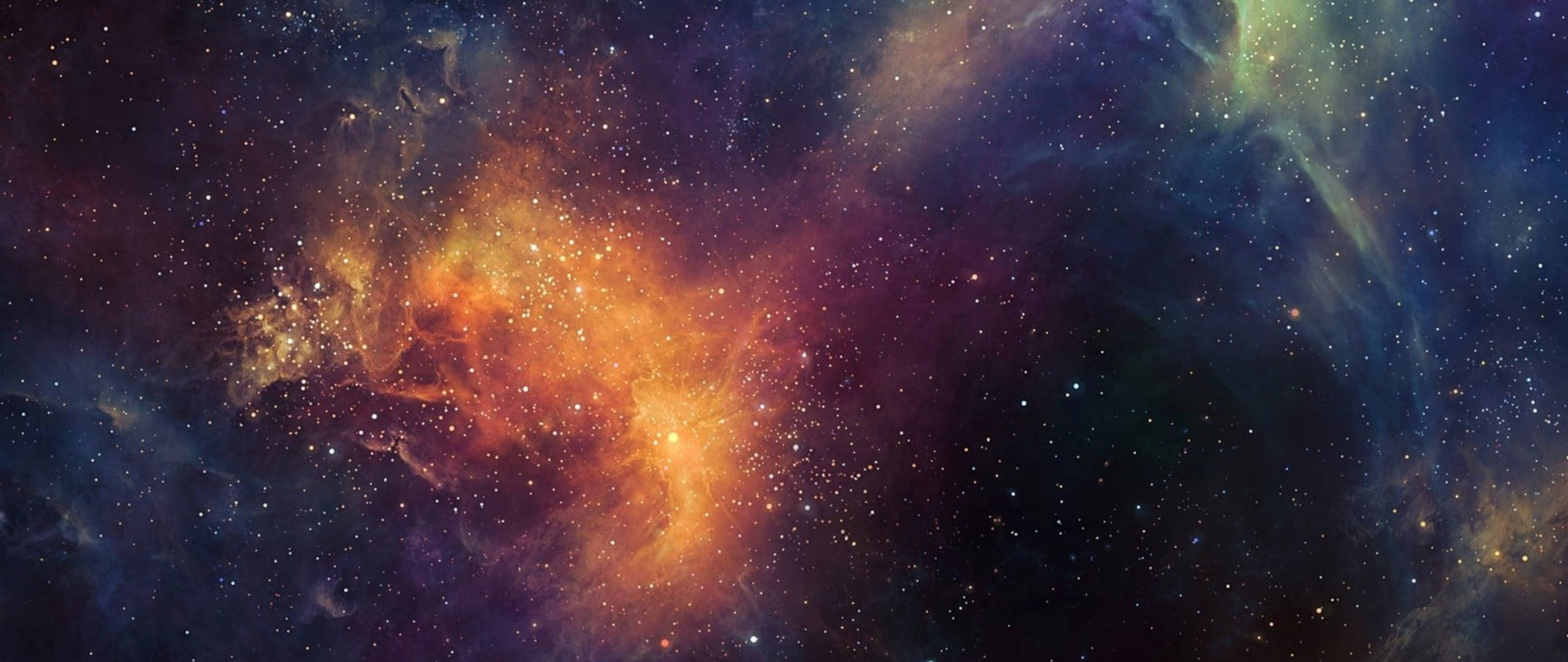 銀河 桌布 壁紙 — 充滿活力的宇宙星雲，橙色和紫色的雲層在星空中旋轉發光。