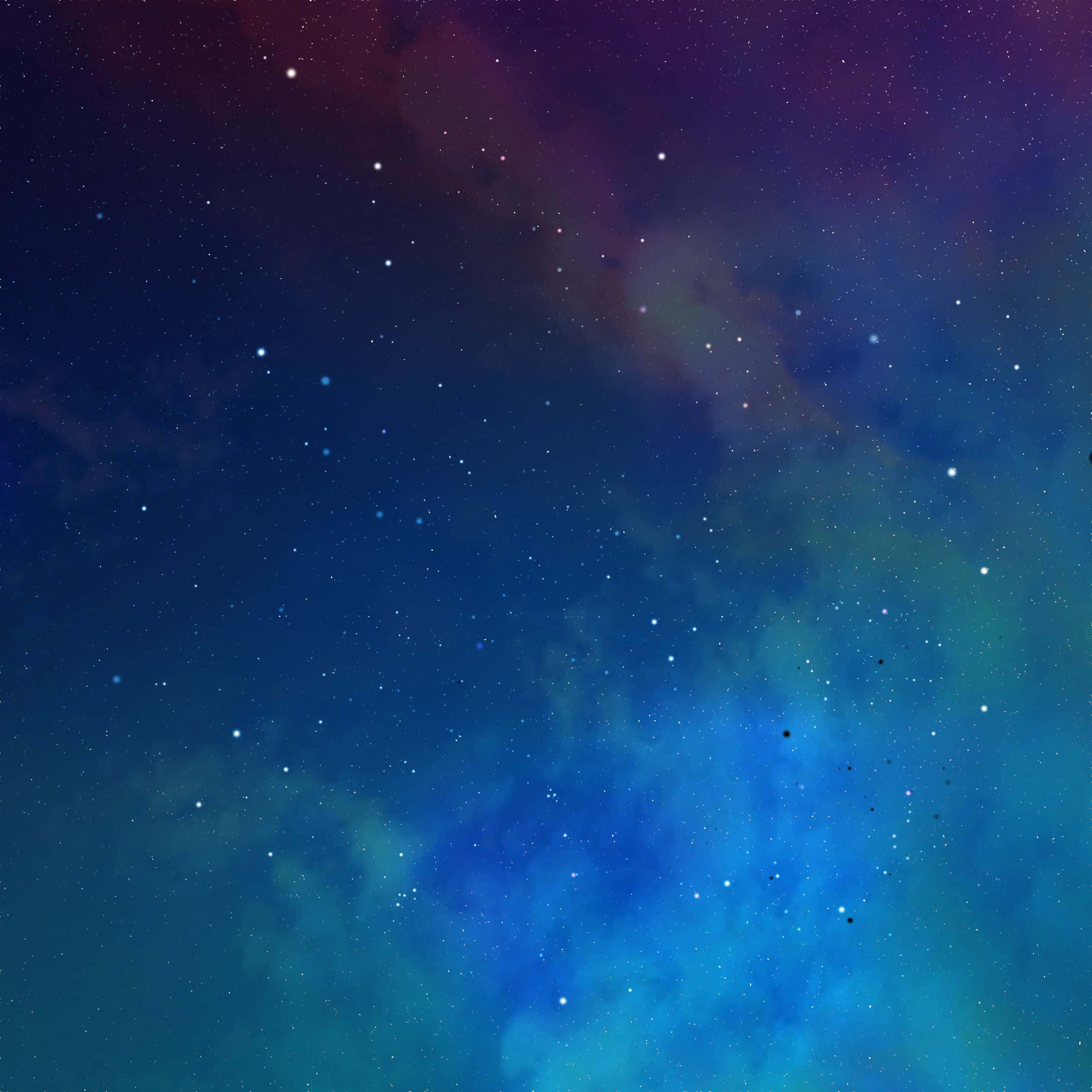 iPad 2 桌布 壁紙 — 充滿活力的宇宙星雲，藍色、綠色和紫色的漩渦雲層點綴著閃爍的星星，背景是深邃的太空。