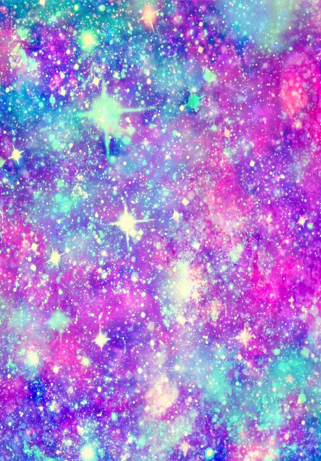 閃爍 桌布 壁紙 — 充滿活力的宇宙星雲，閃爍著電光粉紅、藍綠色和紫色的星星。