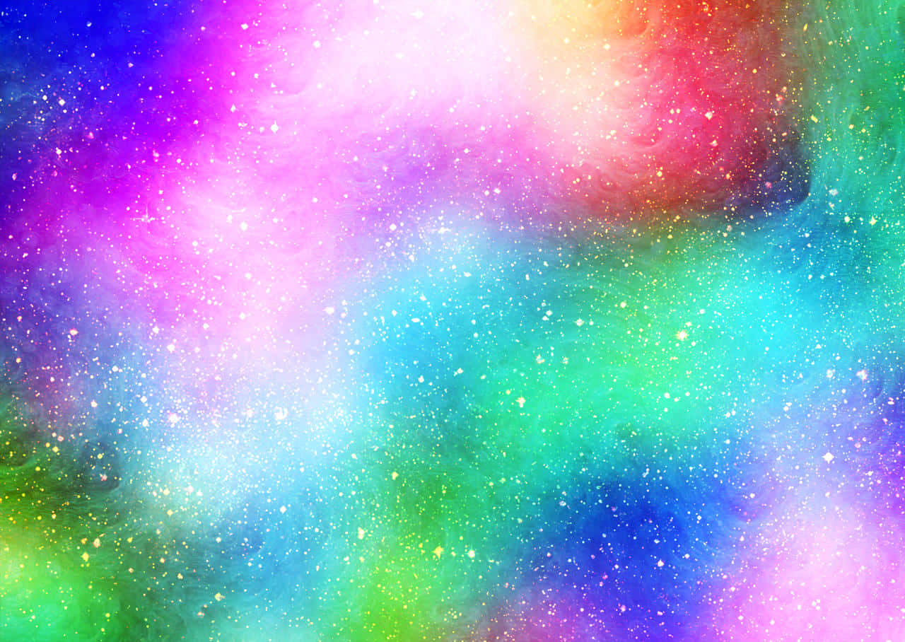 Galaxy Rainbow 桌布 壁紙 — 充滿活力的宇宙星雲以彩虹色調旋轉，閃爍的星星散落在夢幻般的星系中。