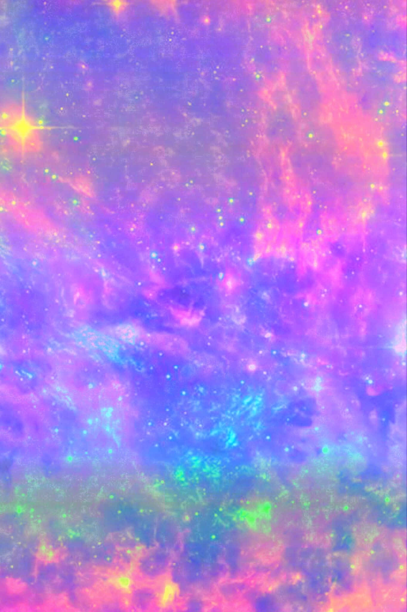 Galaxy Rainbow 桌布 壁紙 — 充滿活力的宇宙星雲以粉紅色、紫色和藍綠色旋轉，伴有發光的星星和宇宙塵埃。