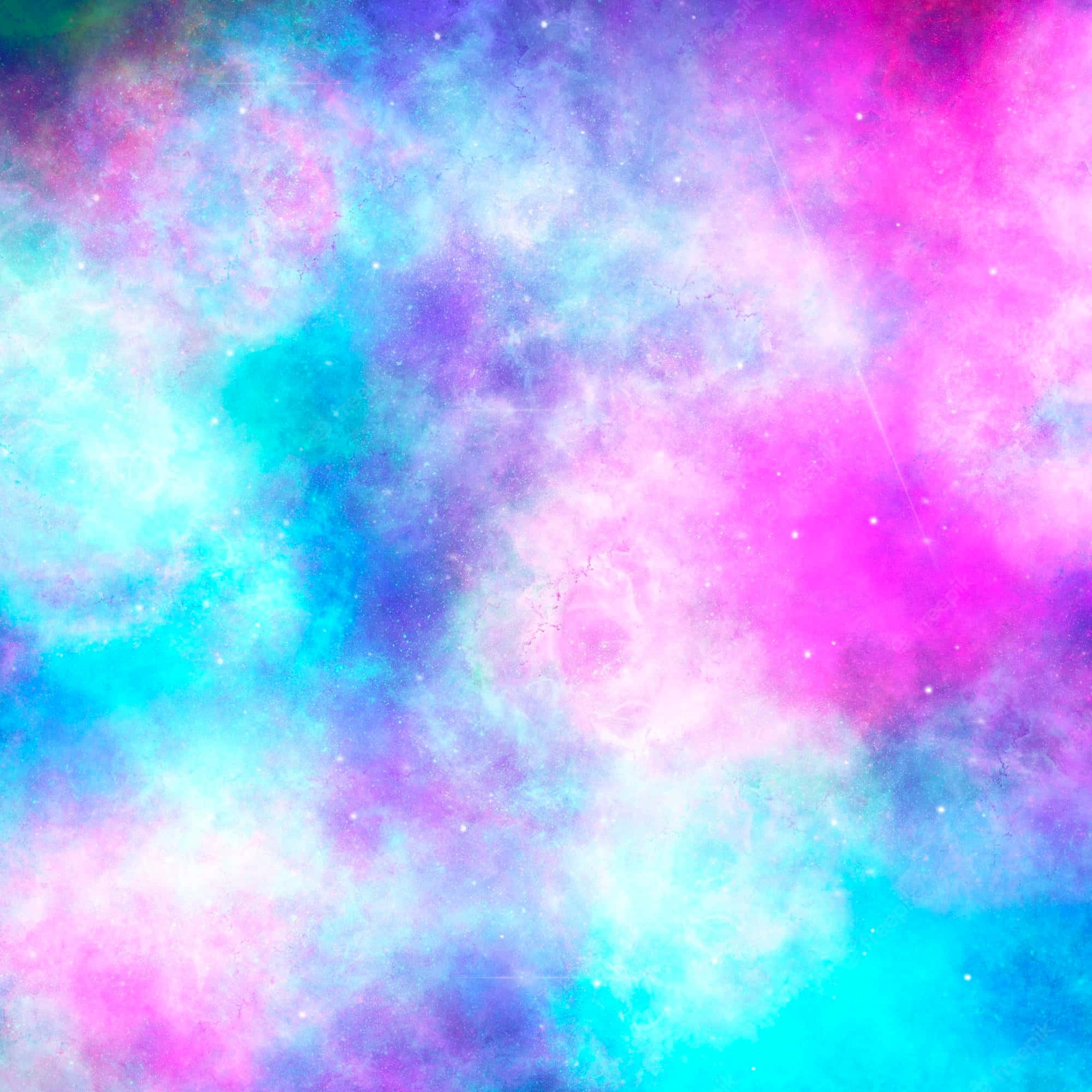背景 桌布 壁紙 — 充滿活力的宇宙星雲以粉紅色、藍色和紫色旋轉，散落的星星營造出夢幻般的銀河背景。