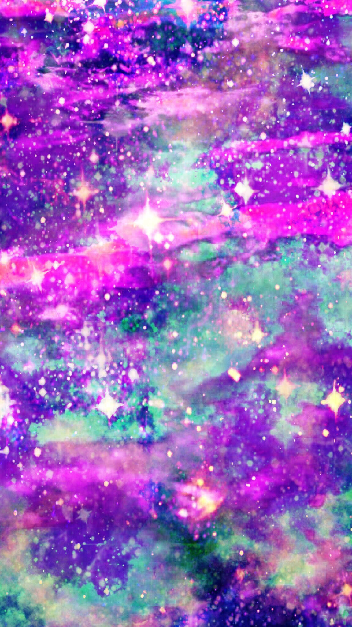 銀河 桌布 壁紙 — 充滿活力的宇宙星雲以紫色、藍綠色和粉紅色旋轉，閃爍的星星點綴在夢幻般的銀河天空中。