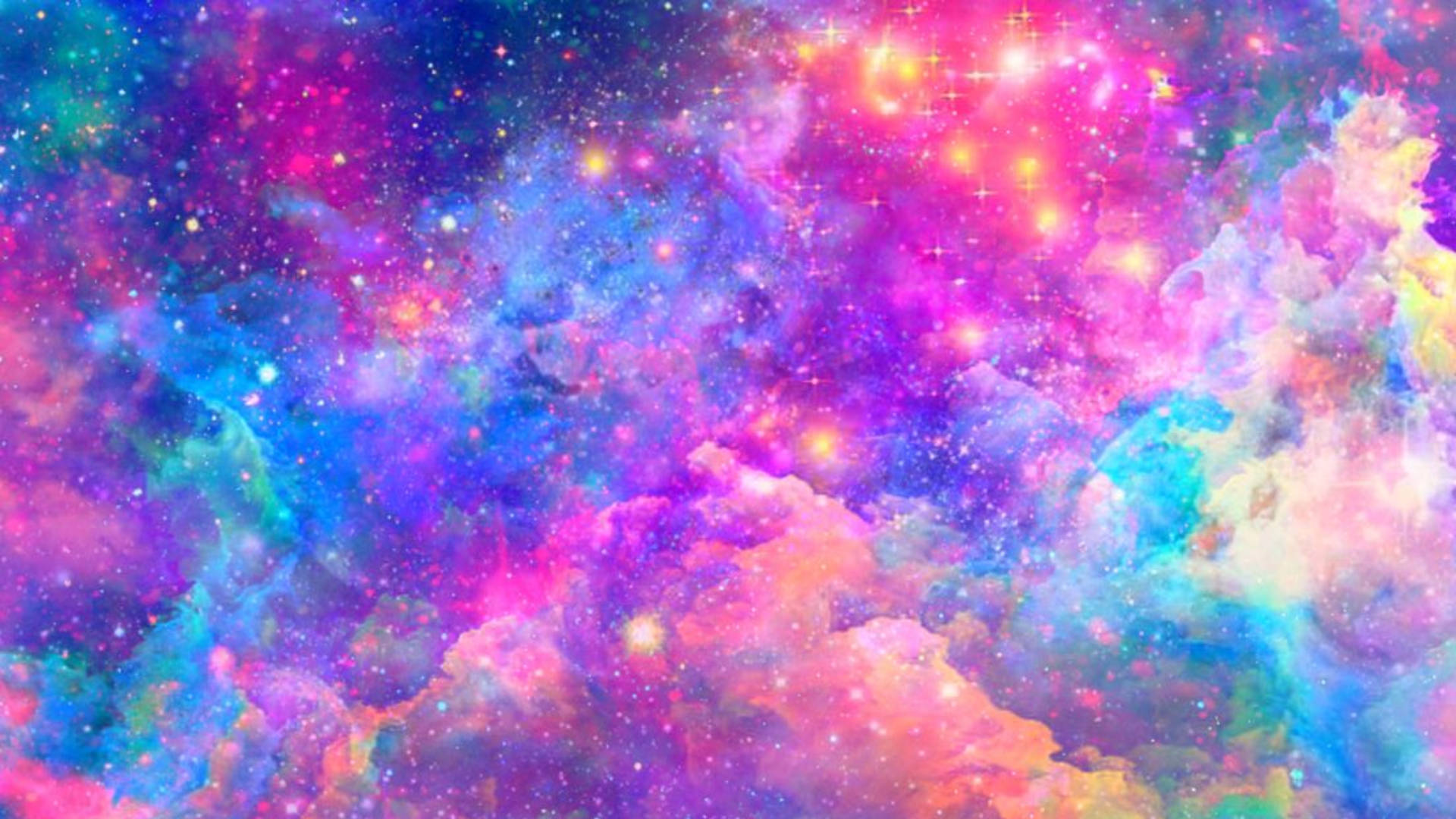 彩虹 桌布 壁紙 — 充滿活力的宇宙星雲以電光粉紅、藍色和紫色旋轉，點綴著閃爍的星星。