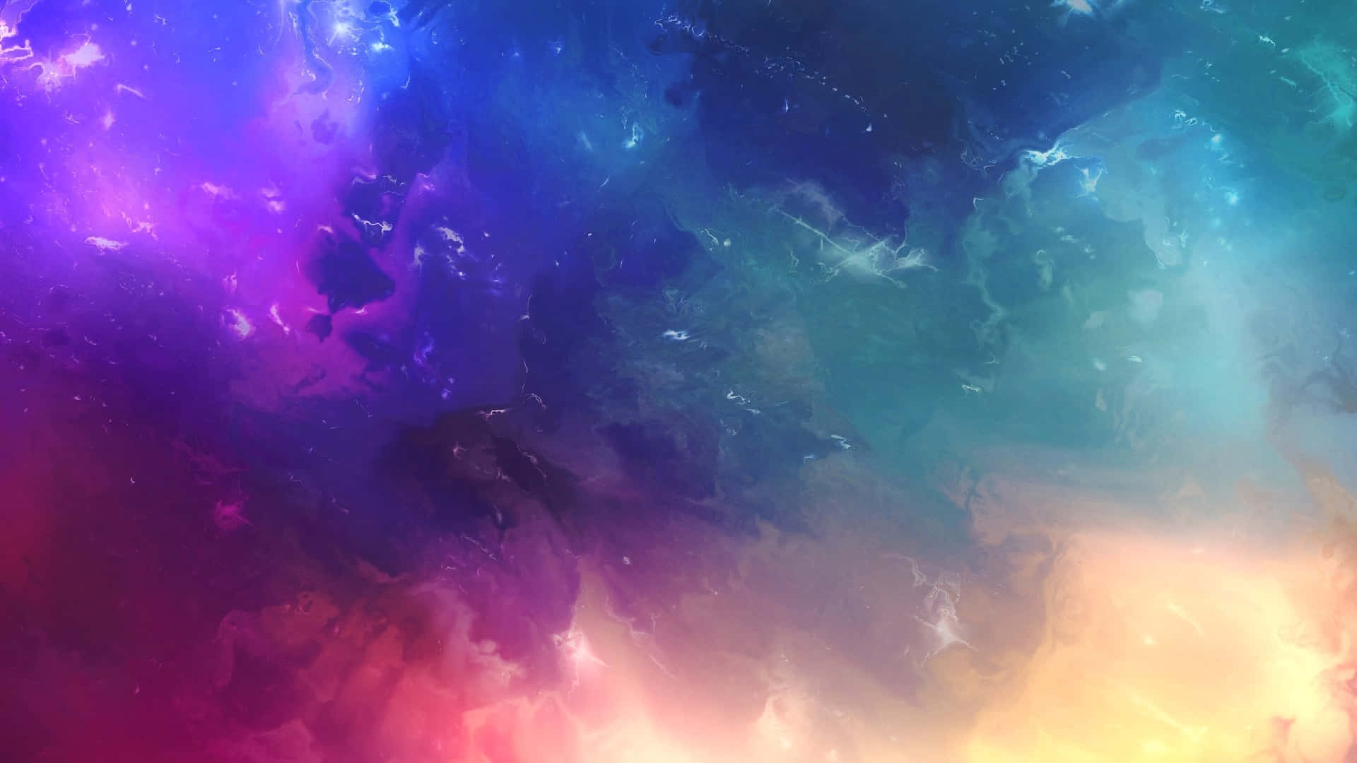 Colorful Sky 桌布 壁紙 — 充滿活力的宇宙星雲以電光紫、藍、青綠和火橙色旋轉，營造出夢幻般的天體畫布。