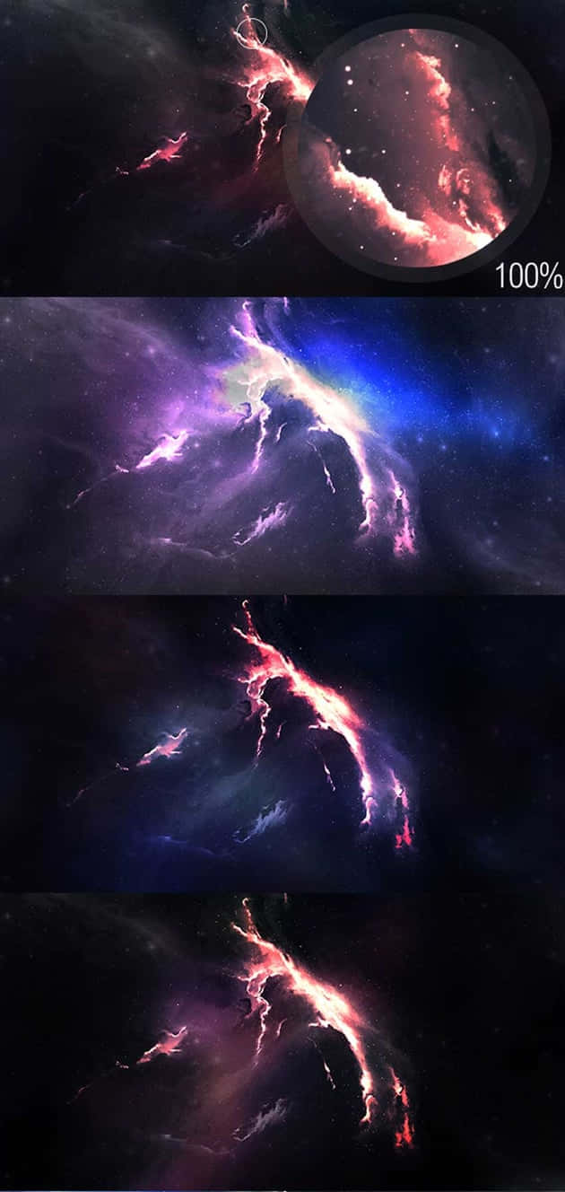 優質 桌布 壁紙 — 充滿活力的宇宙星雲在佈滿星星的虛空中發出電光粉紅和深紫色的光芒。