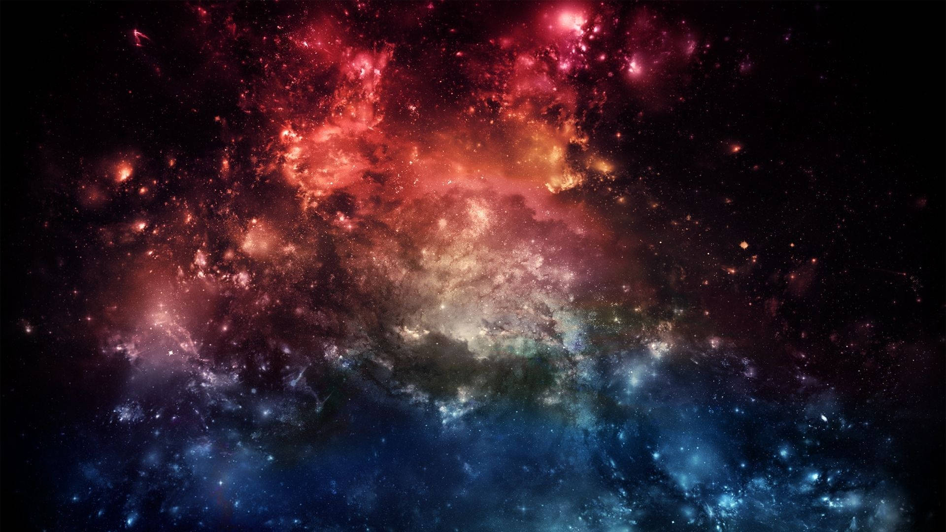 Stars 桌布 壁紙 — 充滿活力的宇宙星雲在佈滿星星的黑色虛空中以火紅和冷藍色調旋轉。
