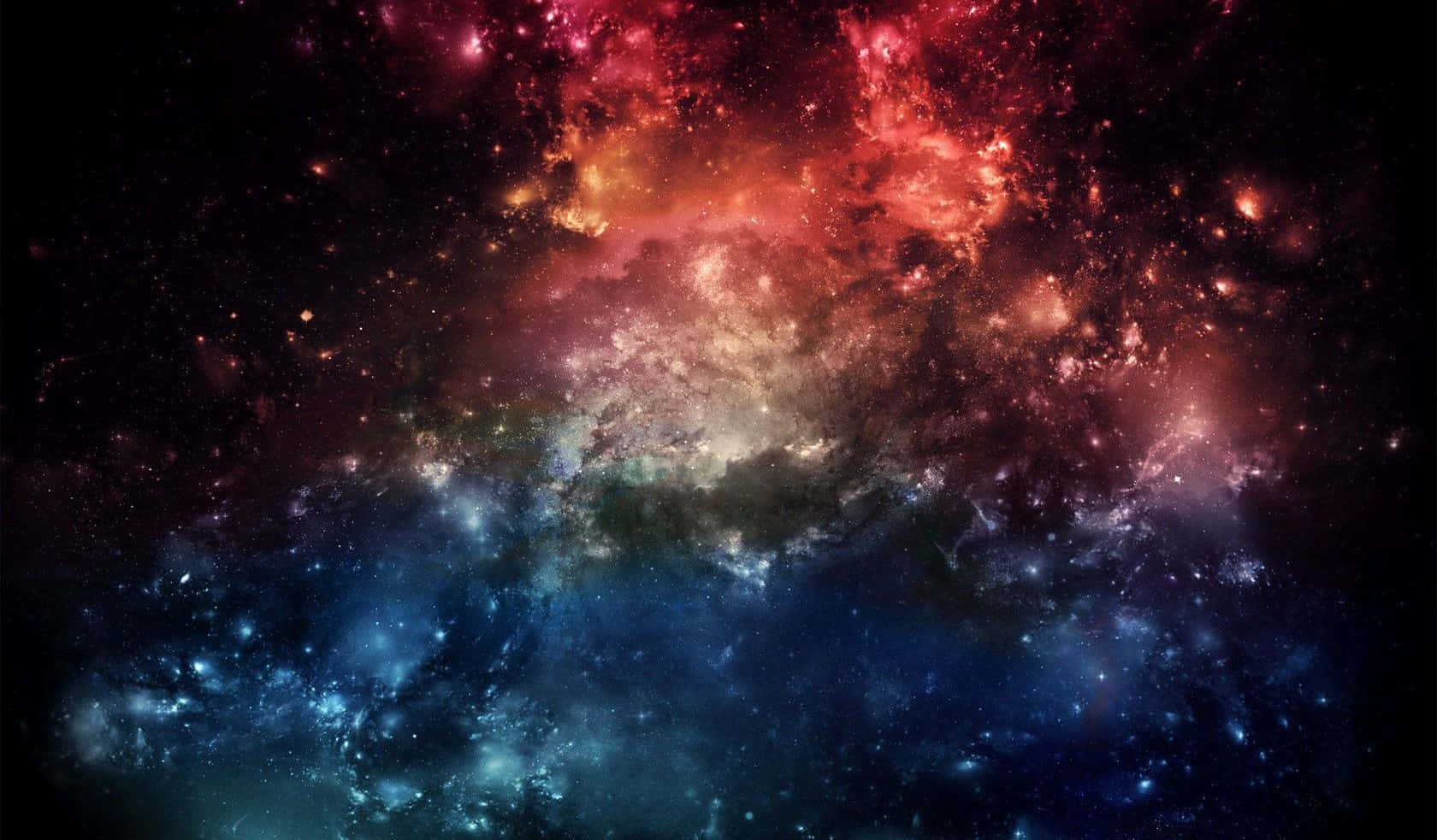 Red Space 桌布 壁紙 — 充滿活力的宇宙星雲在佈滿星辰的黑色虛空中，以火紅和冷藍色調旋轉。
