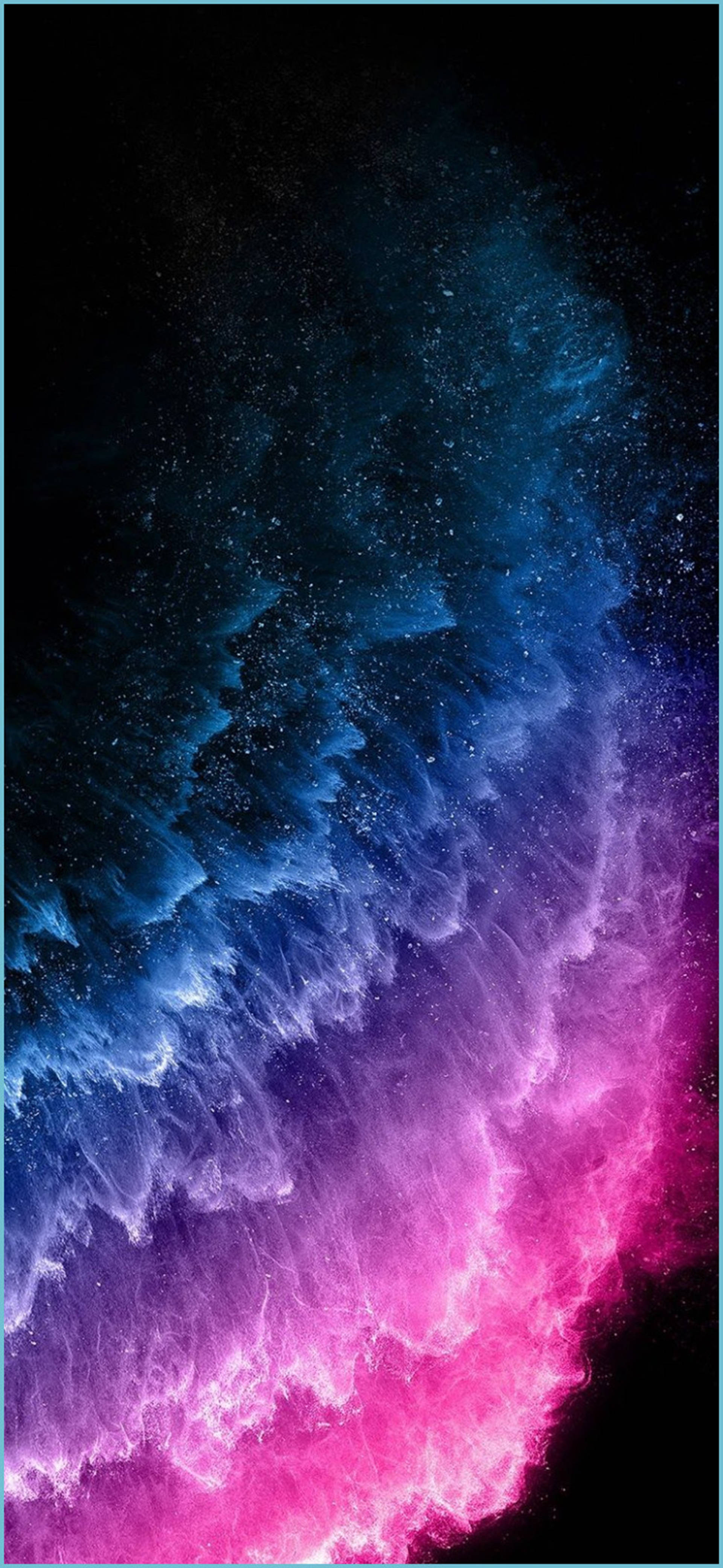 iPhone 13 Pro Max 桌布 壁紙 — 充滿活力的宇宙星雲在星光點點的黑色虛空中以電光藍和熱情粉旋轉。