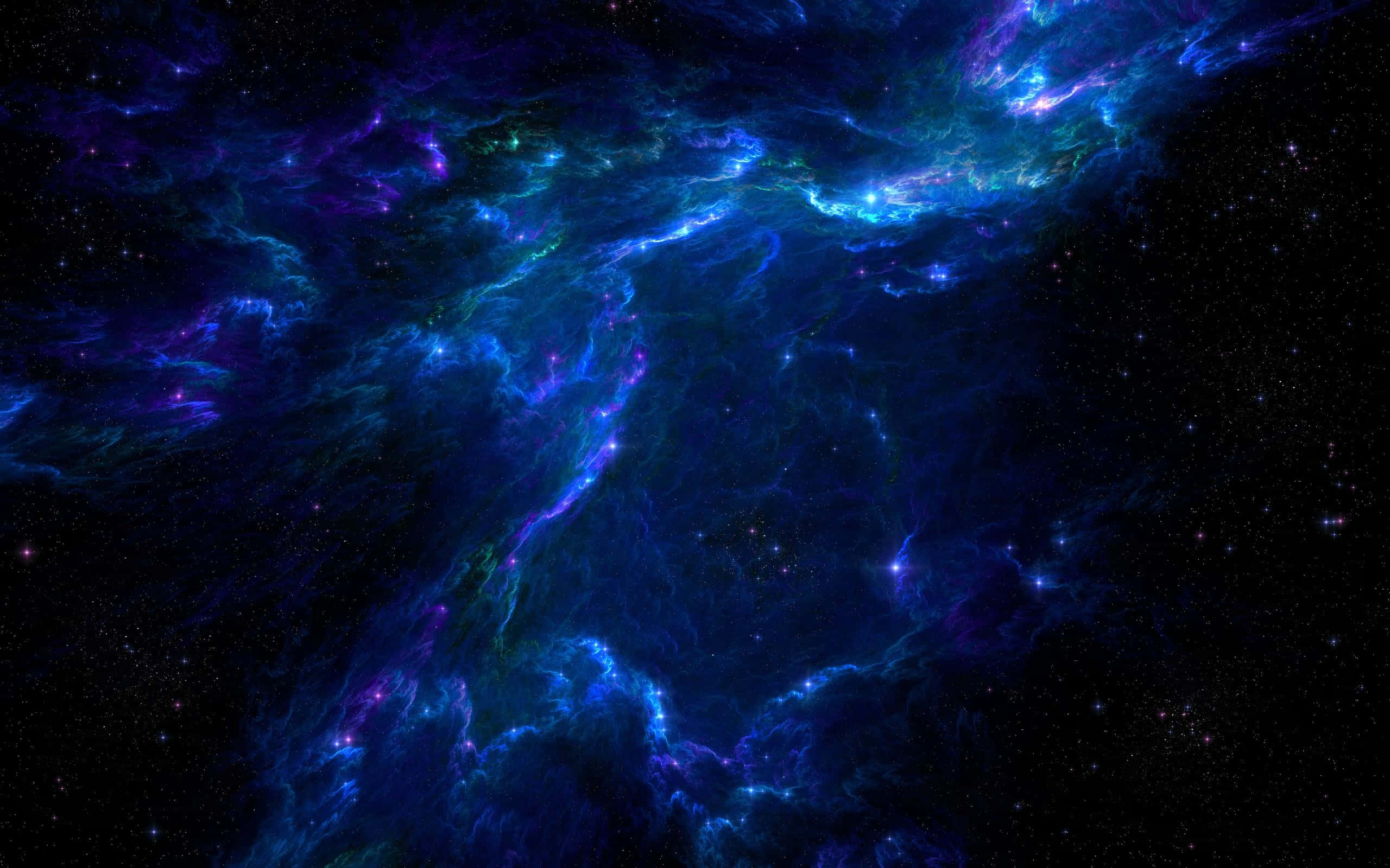 Samsung Tablet 桌布 壁紙 — 充滿活力的宇宙星雲在星場背景下以電光藍、紫和綠色旋轉。