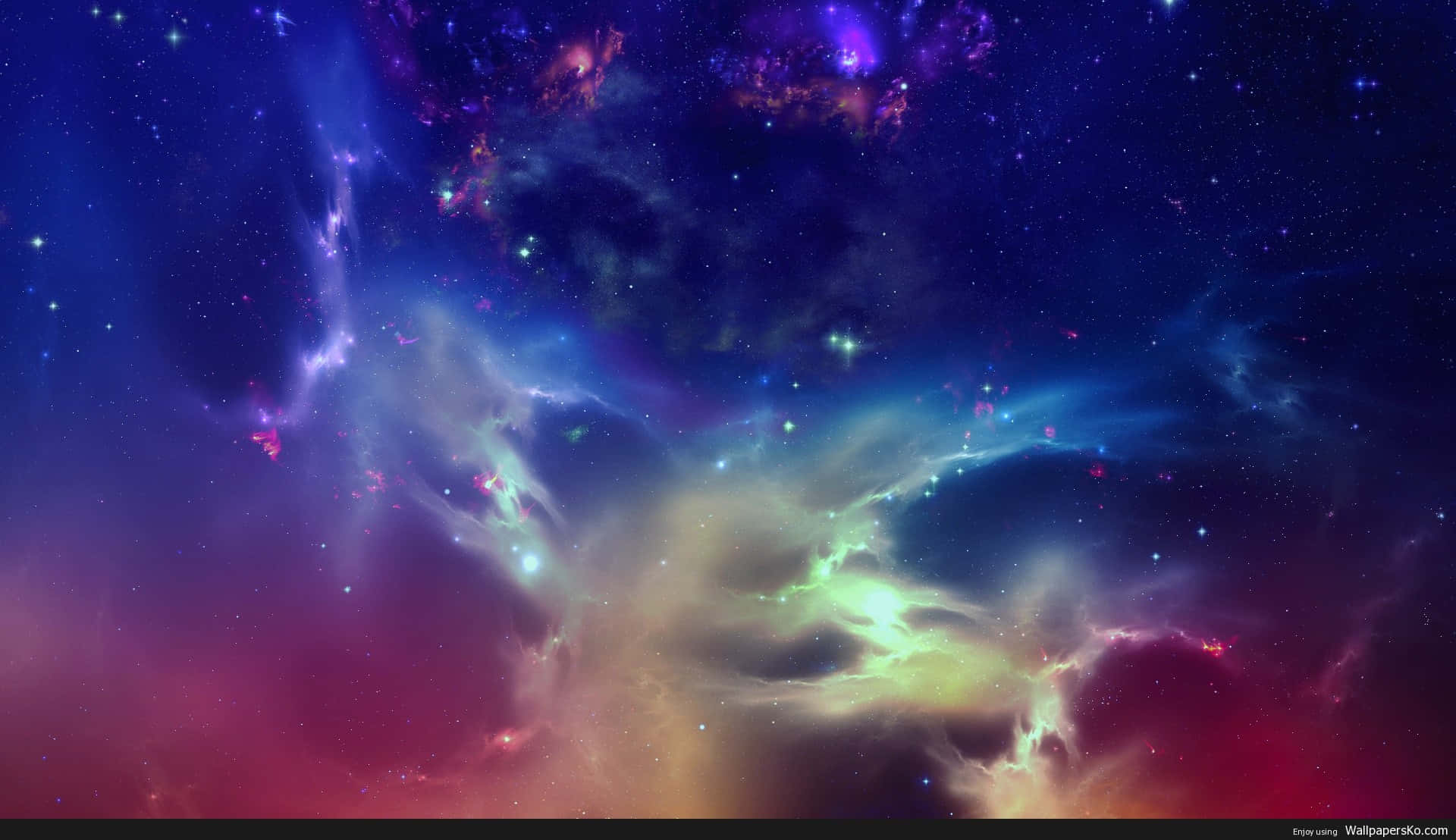 Beautiful Space 桌布 壁紙 — 充滿活力的宇宙星雲在星空中以電光藍、紫和粉紅色旋轉。