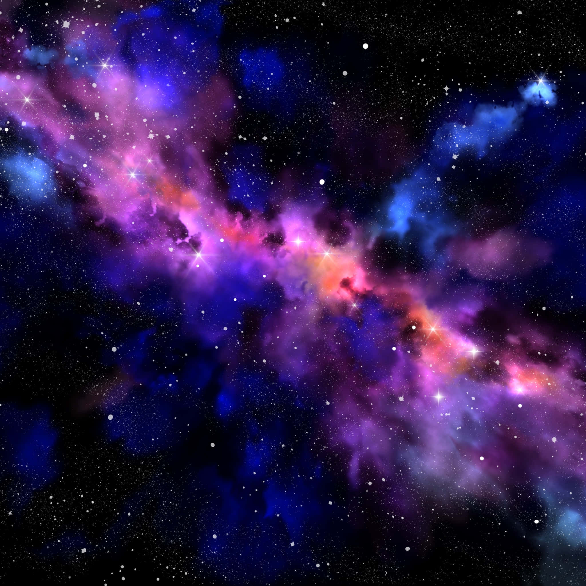 Galaxy Stars 桌布 壁紙 — 充滿活力的宇宙星雲在星空背景下以電光紫、粉紅和藍色旋轉。