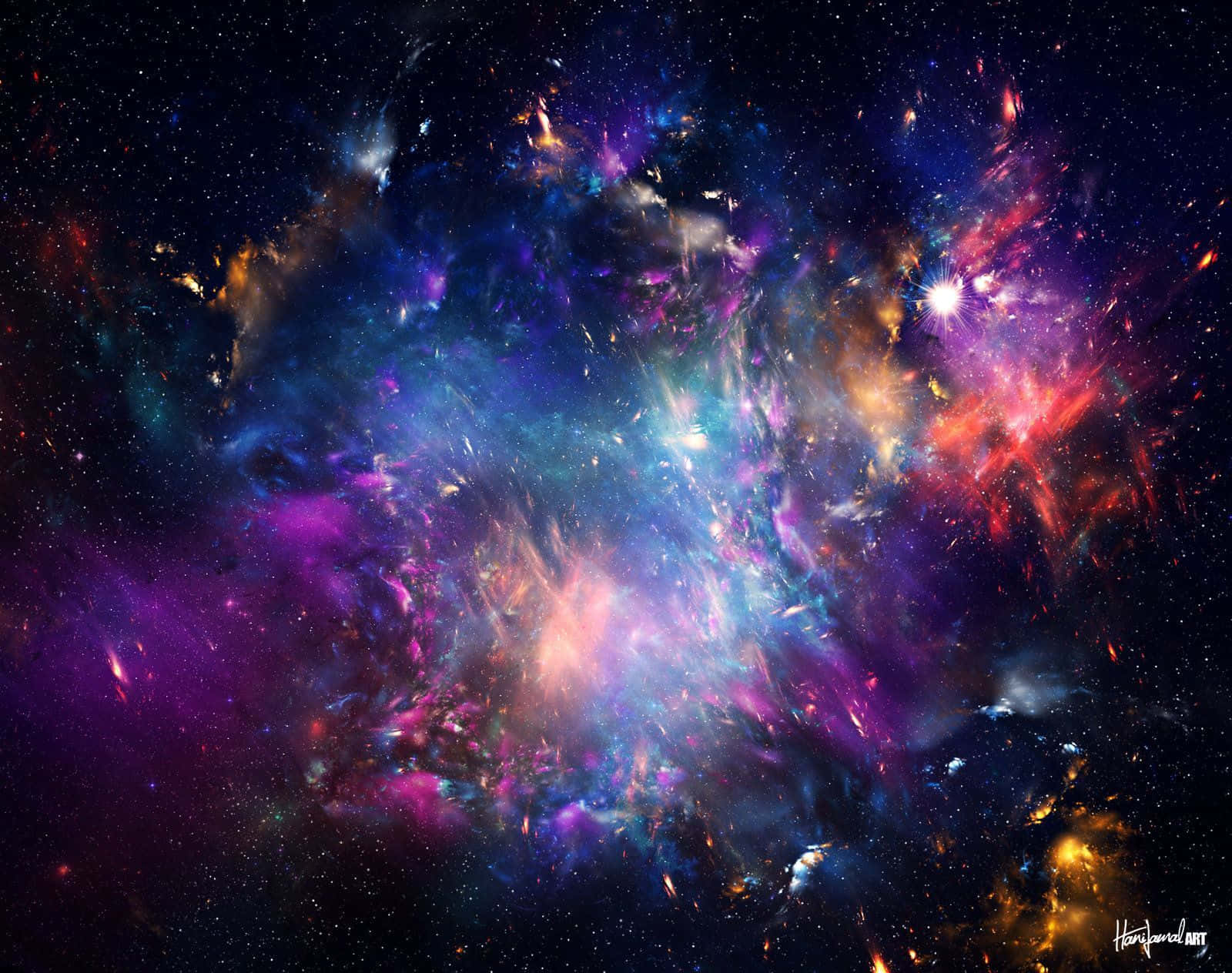 Hipster Galaxy Tumblr 桌布 壁紙 — 充滿活力的宇宙星雲在星空背景下以電紫色、粉紅色和藍色旋轉。