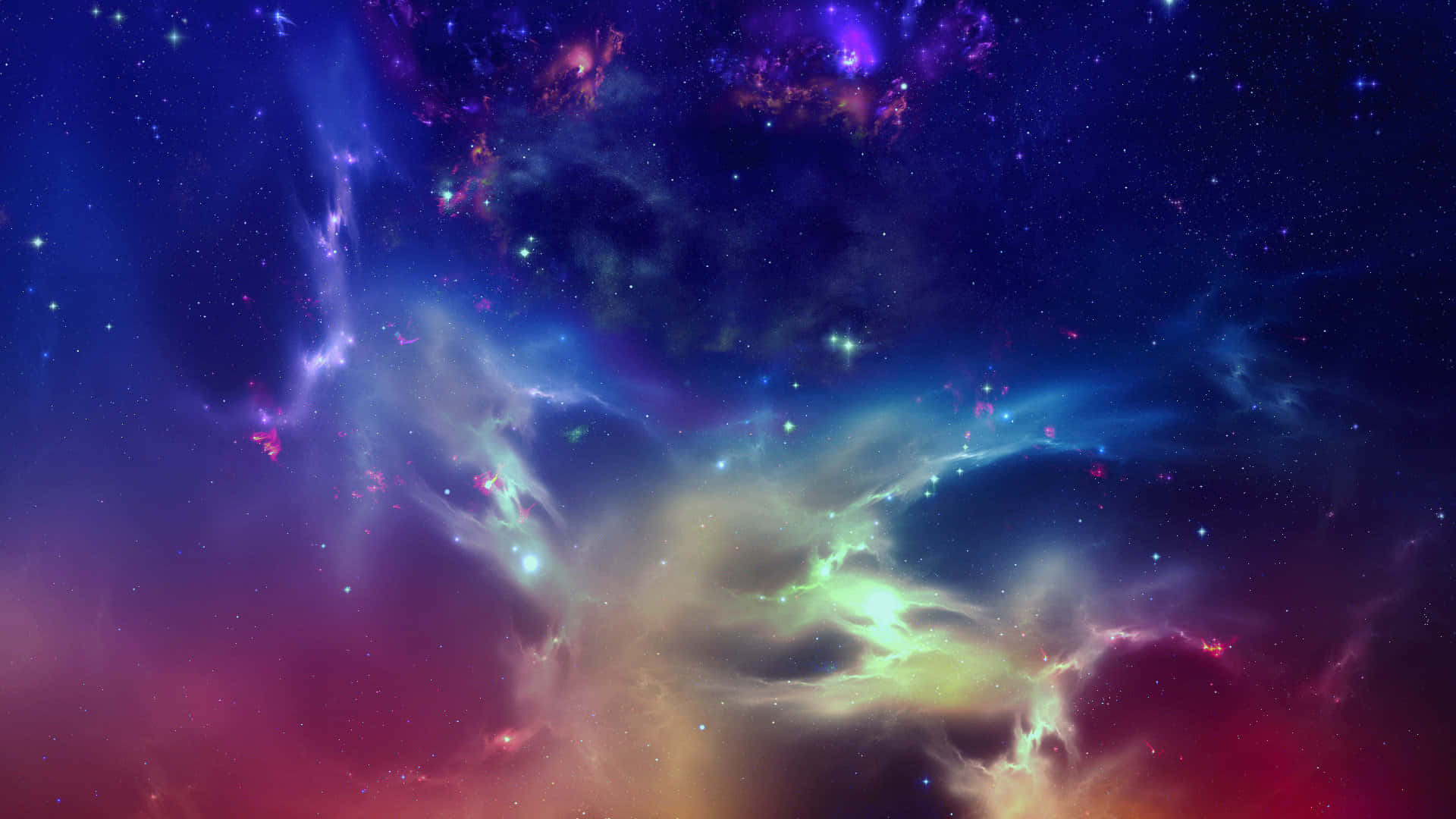 1920 X 1080 Nebula 桌布 壁紙 — 充滿活力的宇宙星雲在星空背景下以電光藍、紫和粉紅色旋轉。