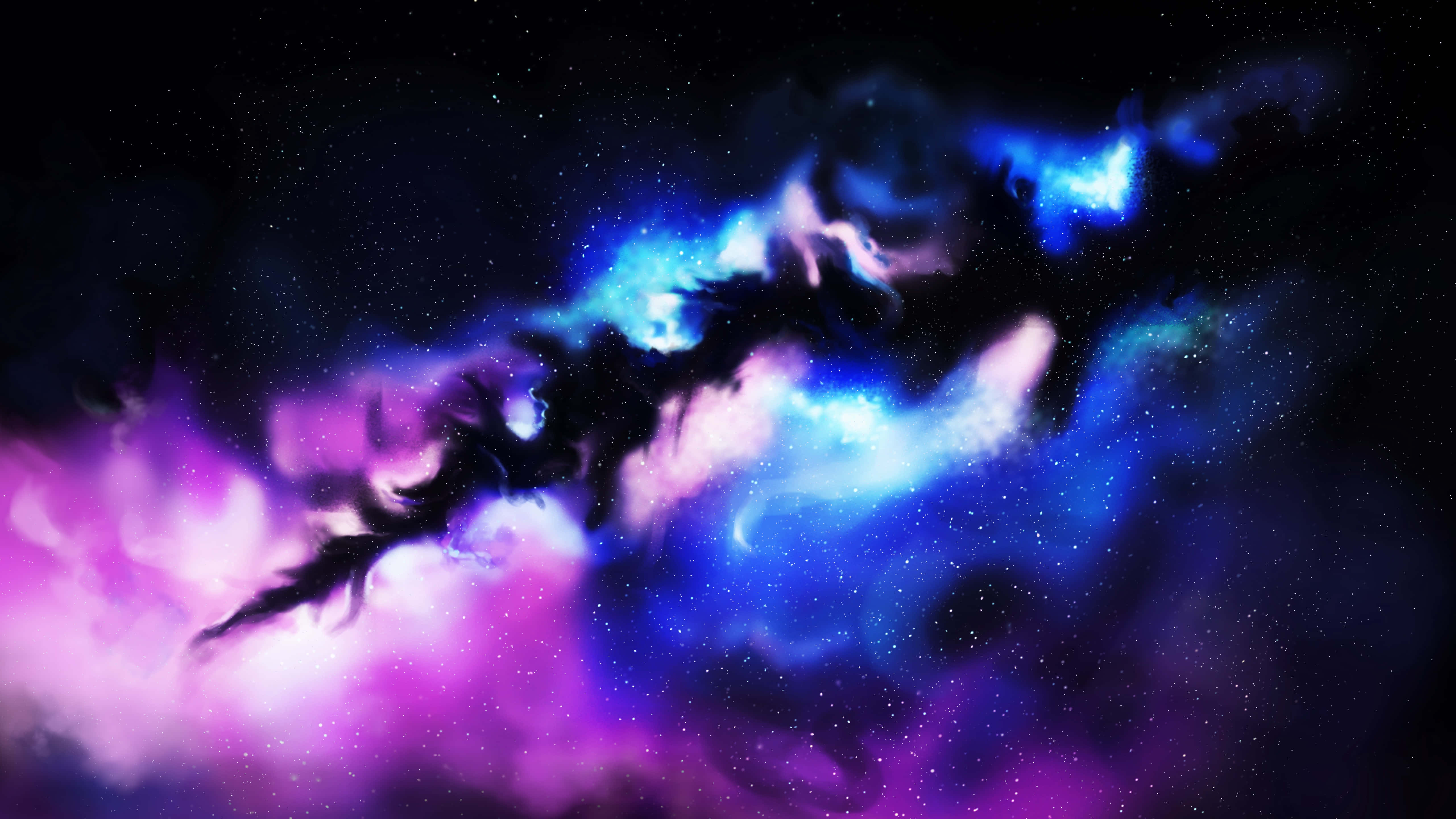 太空 桌布 壁紙 — 充滿活力的宇宙星雲在星空背景下以電光藍和紫色旋轉。