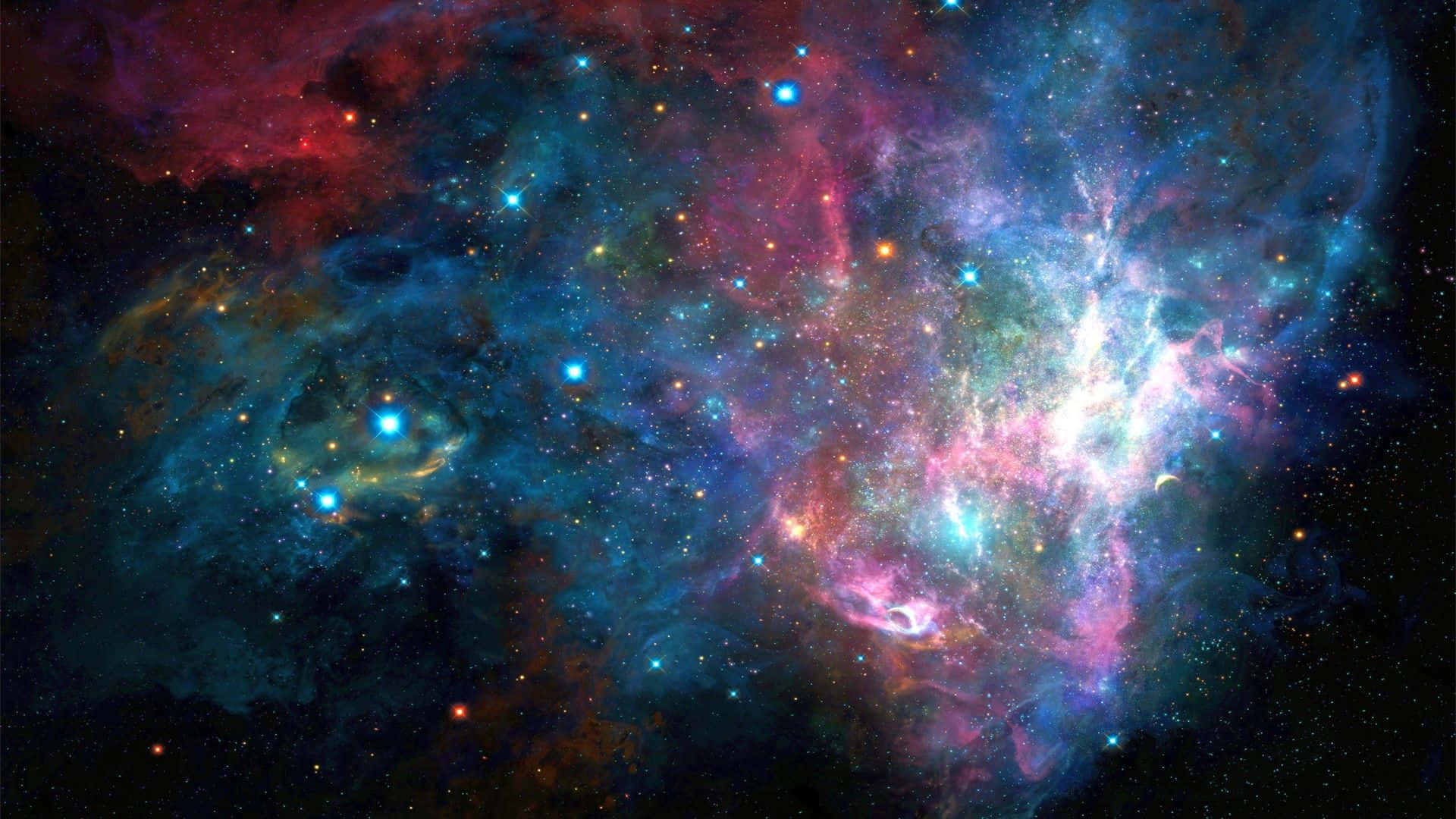 Stars 桌布 壁紙 — 充滿活力的宇宙星雲在星空背景下以電光藍、粉紅和紅色旋轉。