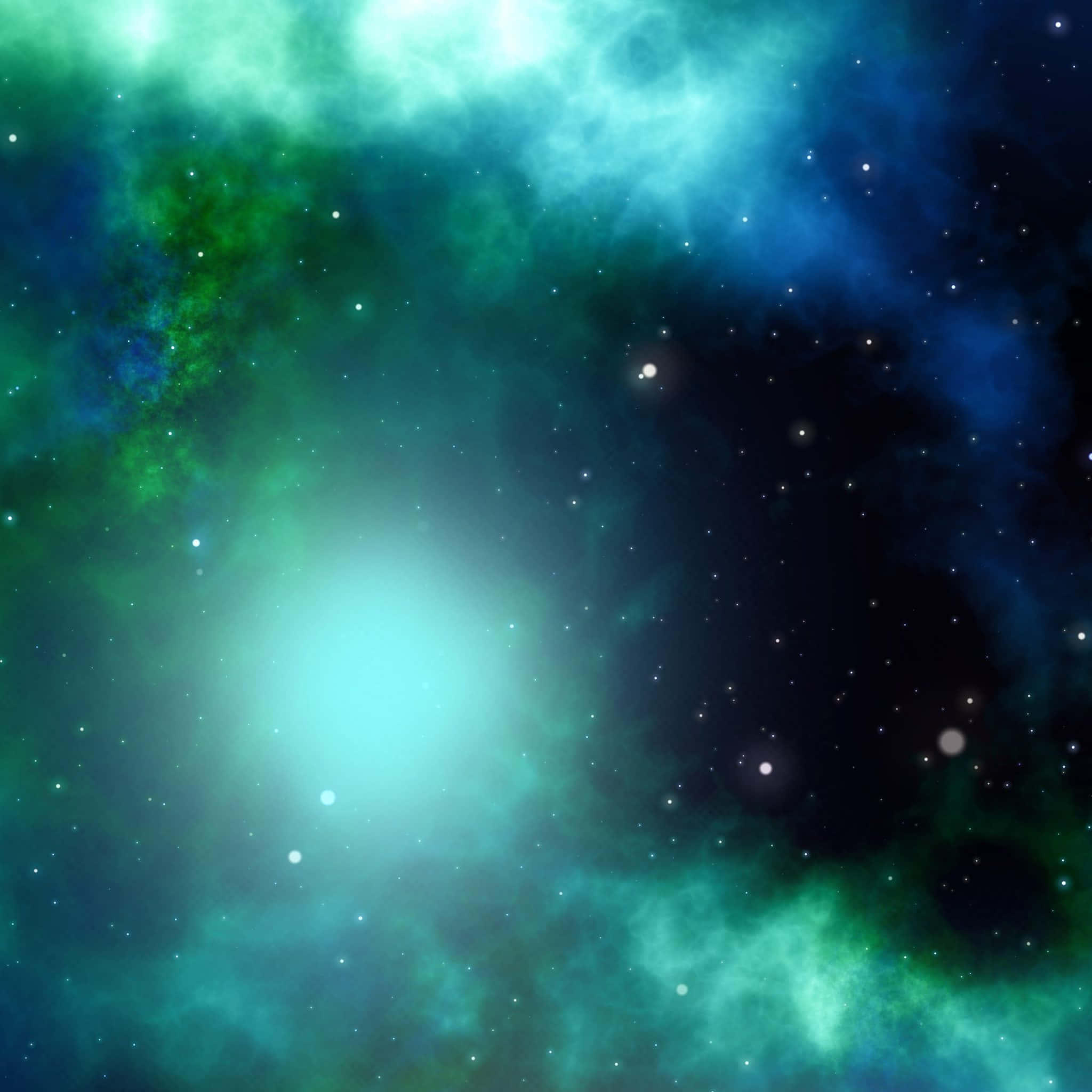 桌布 壁紙 — 充滿活力的宇宙星雲在深空背景下以藍綠色和翠綠色旋轉，散佈著星星。