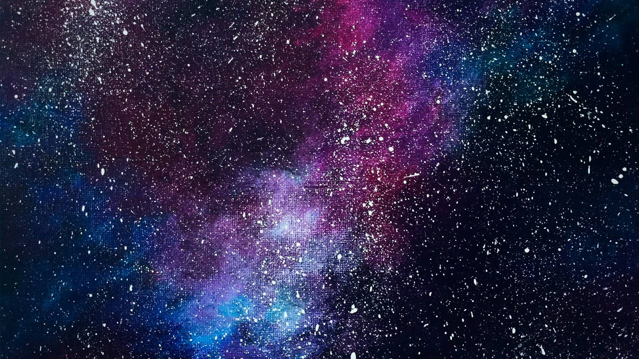 銀河 桌布 壁紙 — 充滿活力的宇宙星雲在深紫色、藍色和粉紅色的色調中旋轉，背景是星場。
