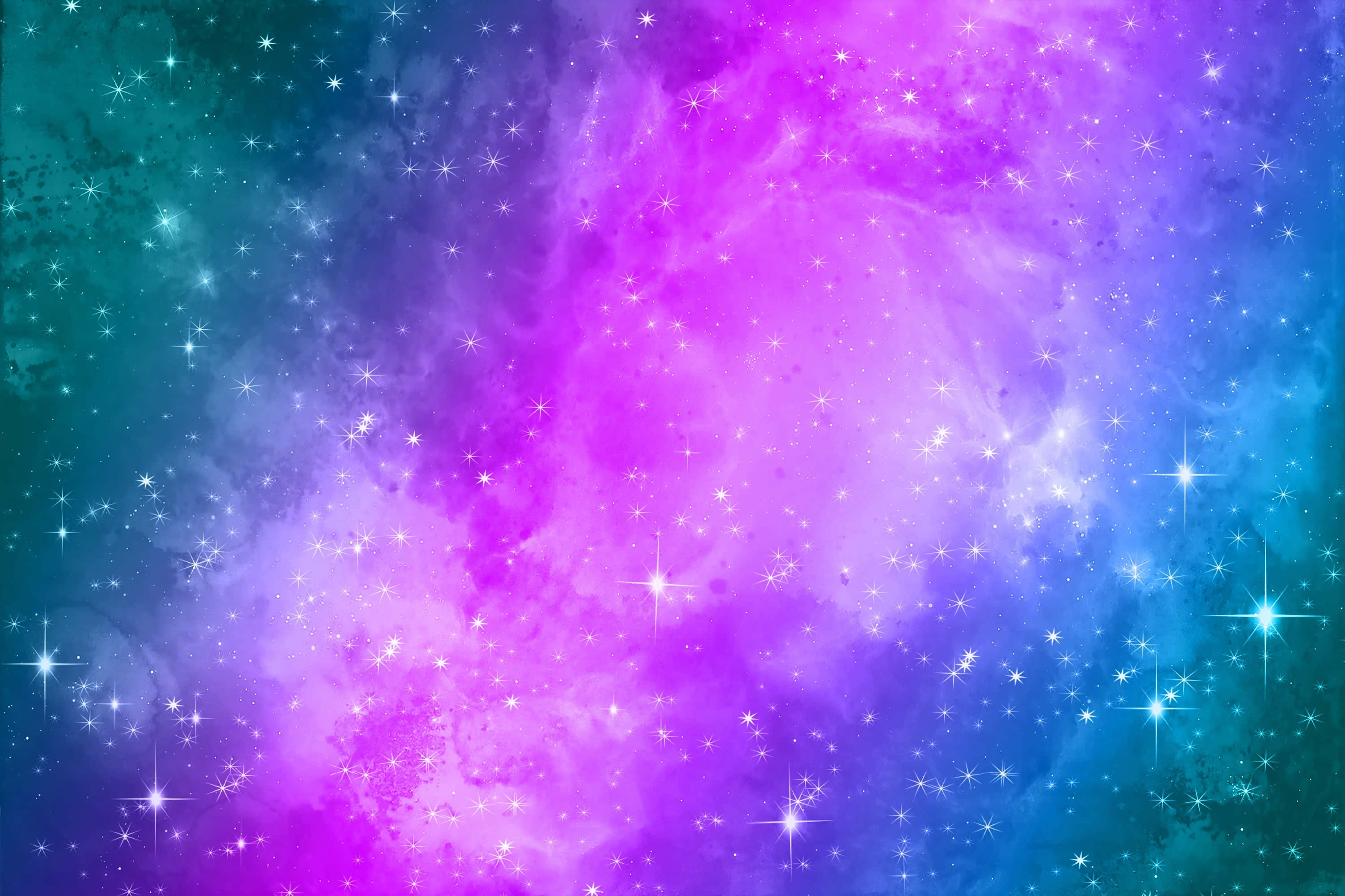 Space Zoom 桌布 壁紙 — 充滿活力的宇宙星雲在粉紅色和藍綠色中旋轉，閃爍的星星點綴在夢幻般的銀河背景上。