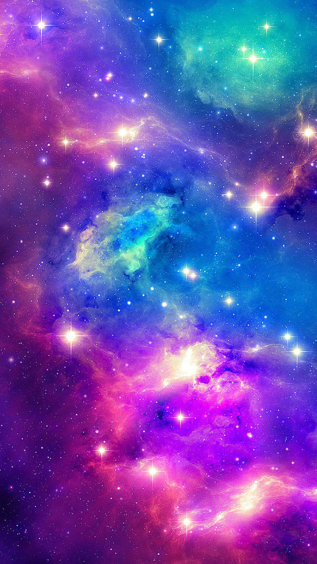 High Resolution Galaxy 桌布 壁紙 — 充滿活力的宇宙星雲在紫色、藍綠色和粉紅色中旋轉，閃爍的星星襯托著深邃的太空背景。