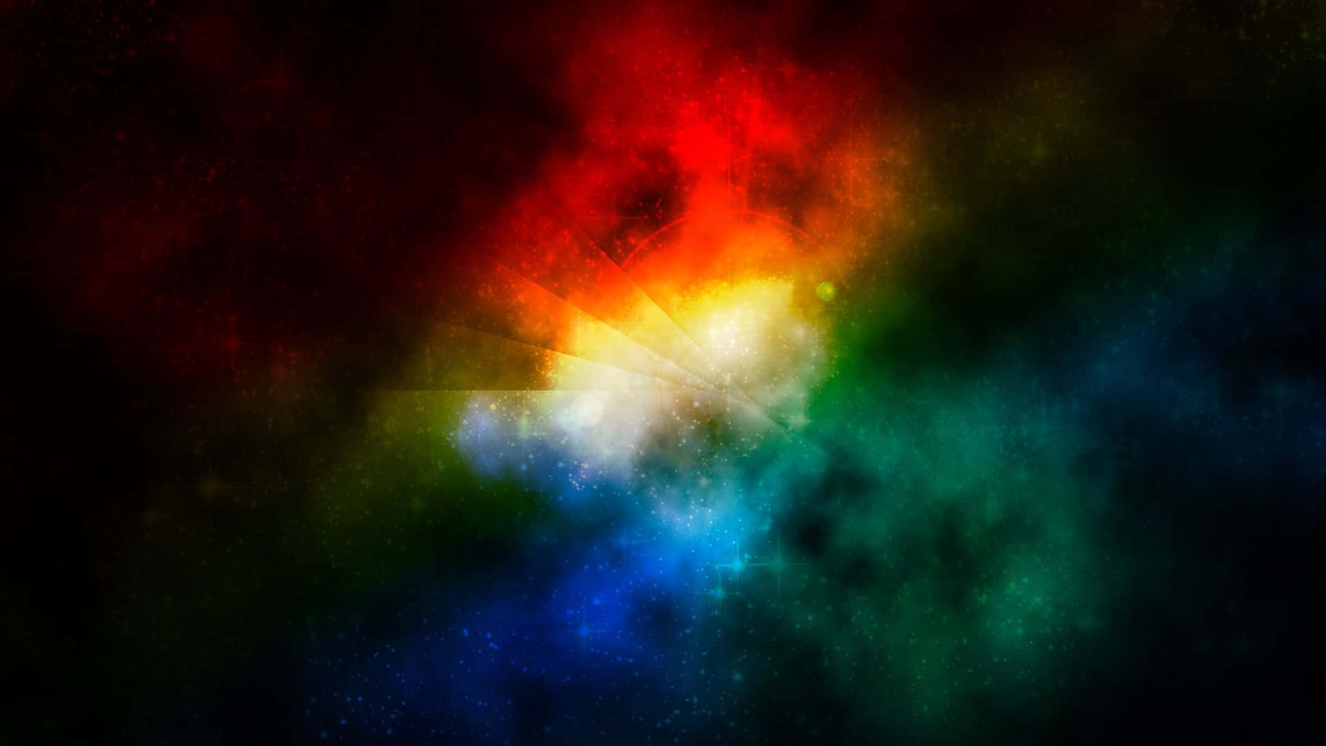 Light Effect 桌布 壁紙 — 充滿活力的宇宙星雲在繁星點點的黑色虛空中爆發，呈現火紅、黃色和冷藍色。