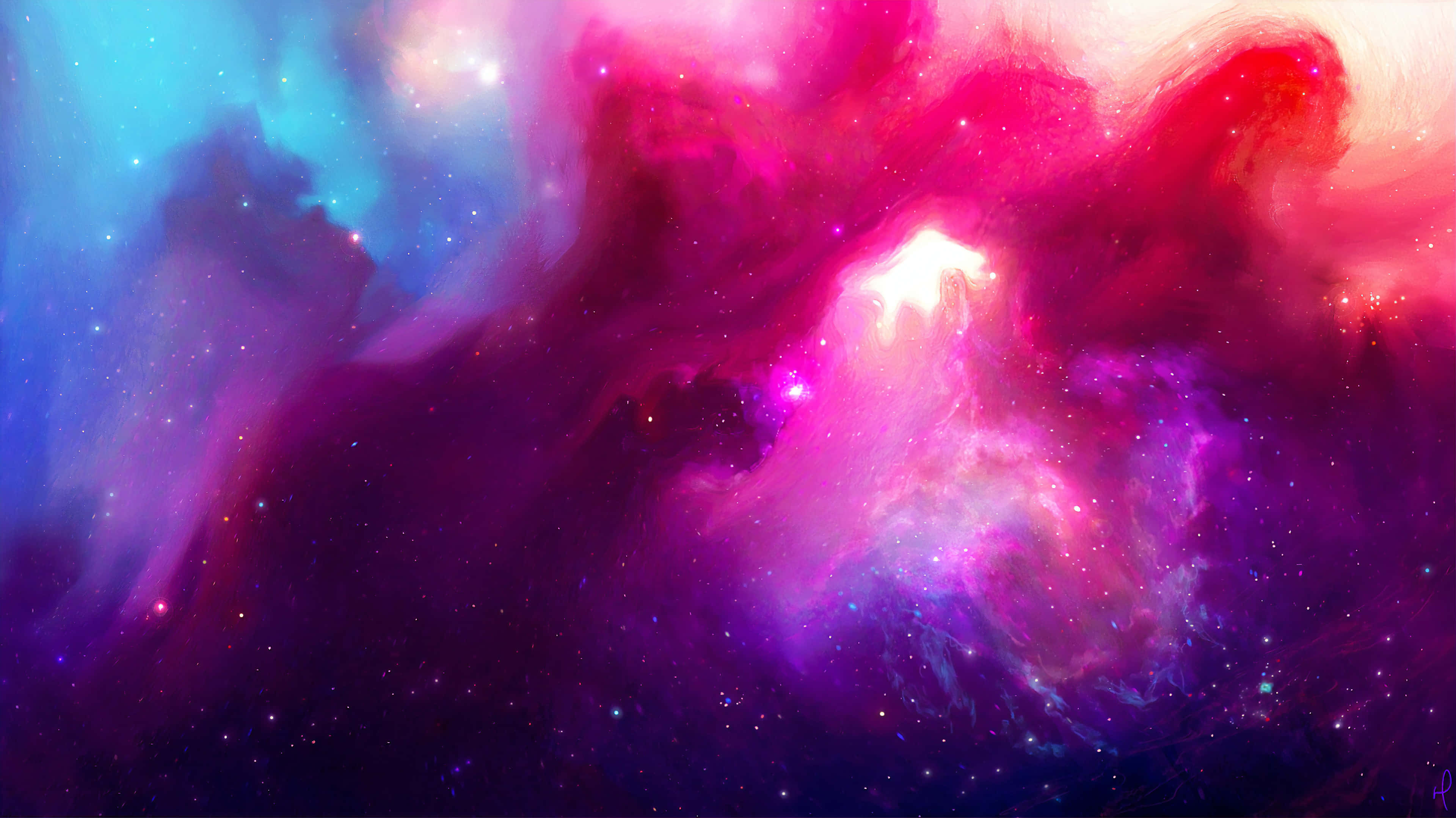 銀河 桌布 壁紙 — 充滿活力的宇宙星雲在電光粉紅、紫色和藍色中旋轉，閃爍的星星散落在深空。