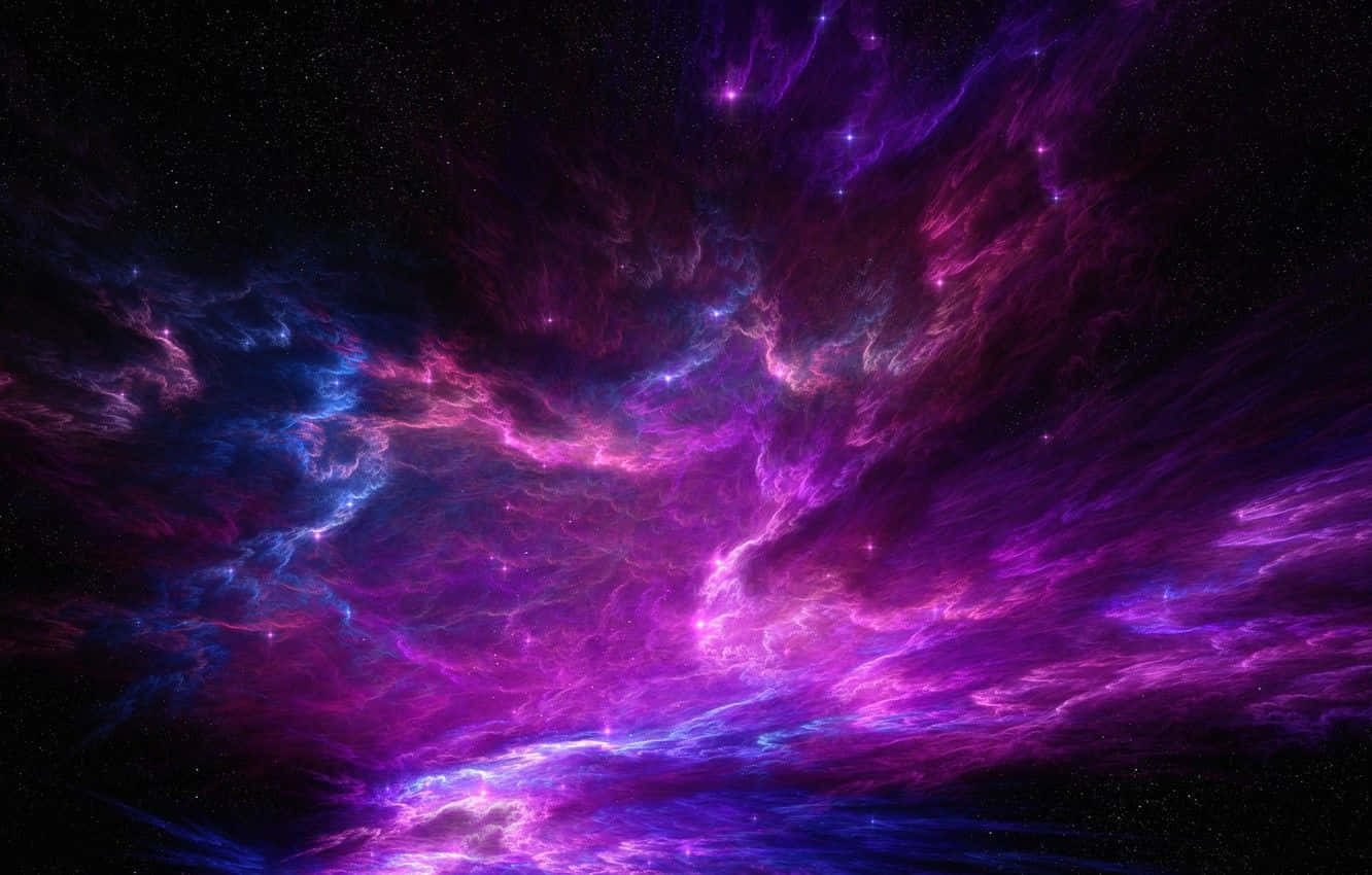 銀河 桌布 壁紙 — 充滿活力的宇宙星雲在電光紫和藍色中旋轉，映襯著繁星點點的黑色虛空。