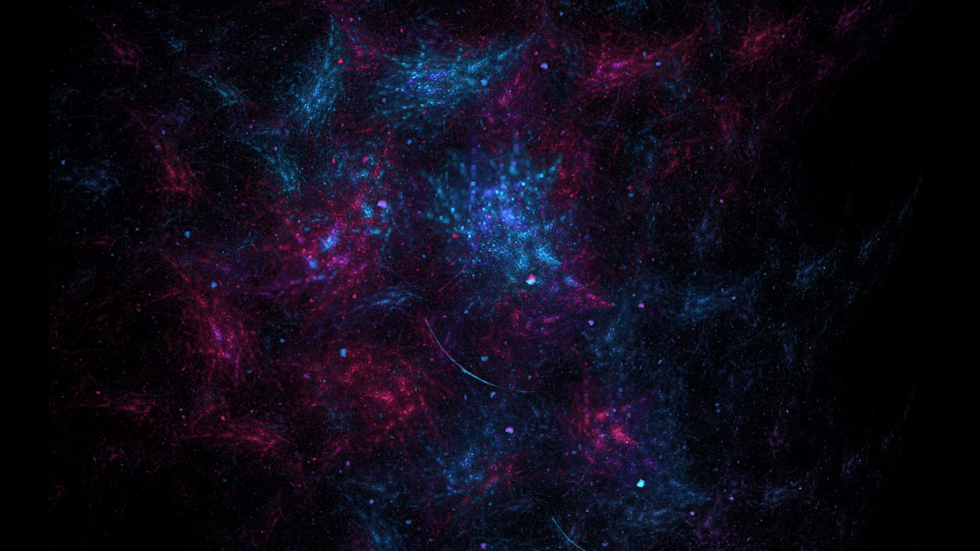 Trippy Fractals 桌布 壁紙 — 充滿活力的宇宙星雲在電光藍和深洋紅色中旋轉，背景是佈滿星星的黑色虛空。