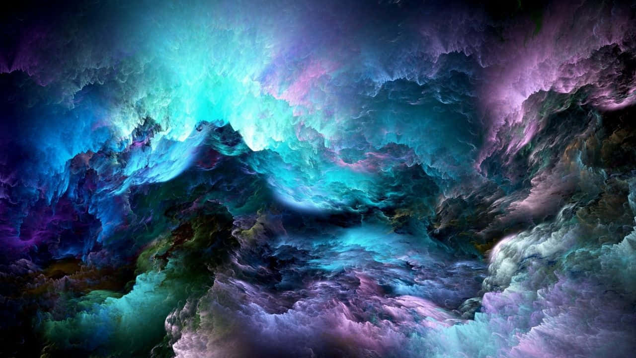 Blue And Purple 桌布 壁紙 — 充滿活力的宇宙星雲在黑暗虛空中以電光藍、紫和青色旋轉。