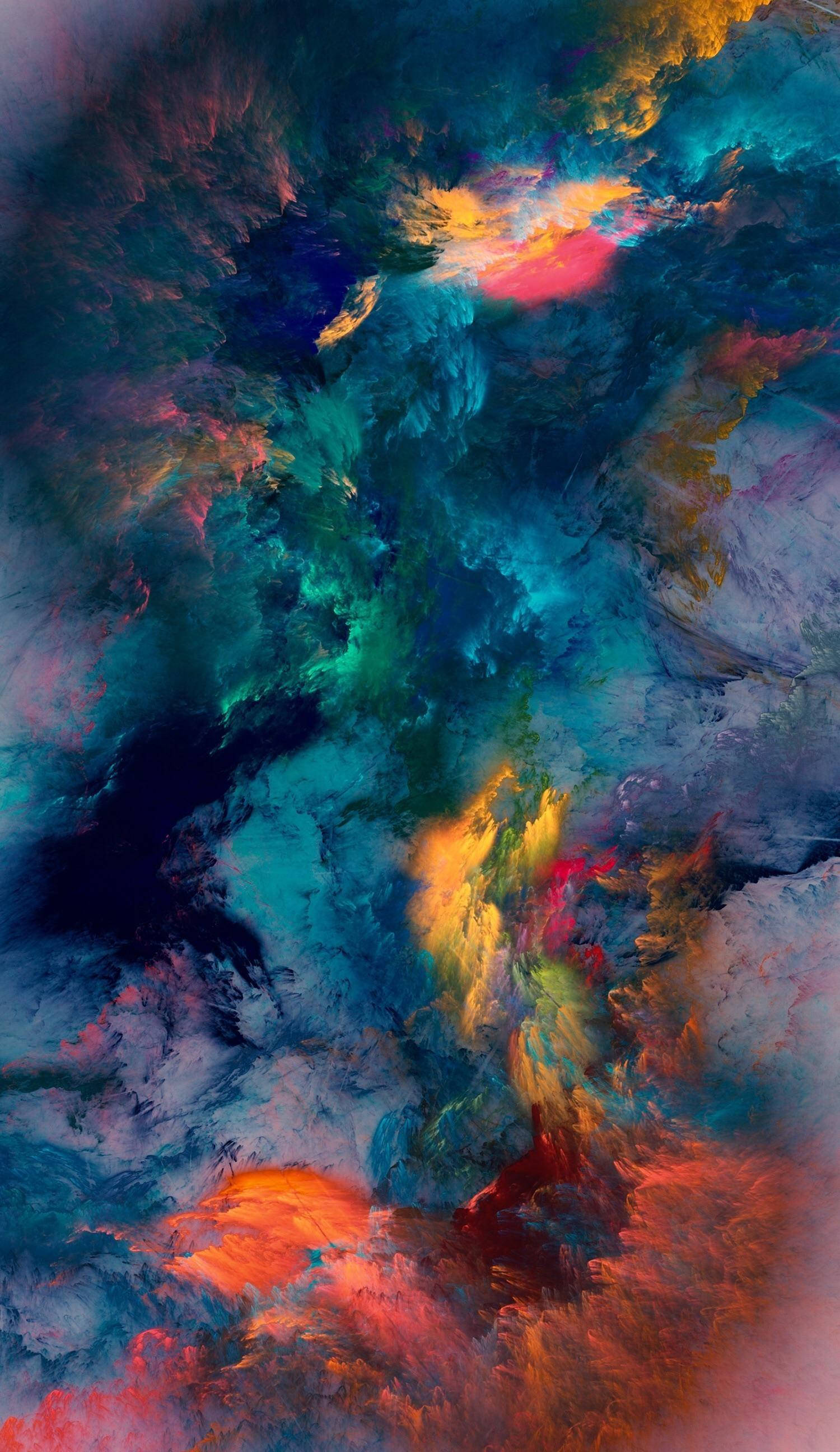 iPhone 6s Plus 桌布 壁紙 — 充滿活力的宇宙星雲在黑暗虛空中旋轉，呈現電光藍、藍綠色和火橙色。