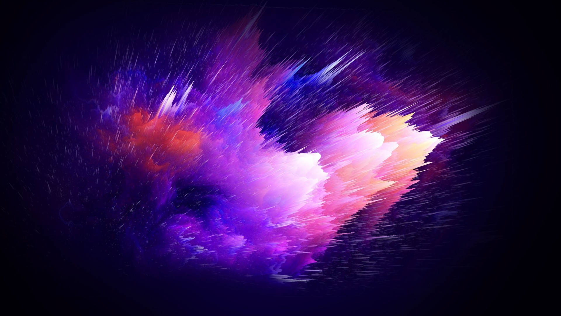 Blast 桌布 壁紙 — 充滿活力的宇宙星雲在黑暗虛空中綻放出紫色、粉紅色和橙色的色調，伴隨著流動的光跡。