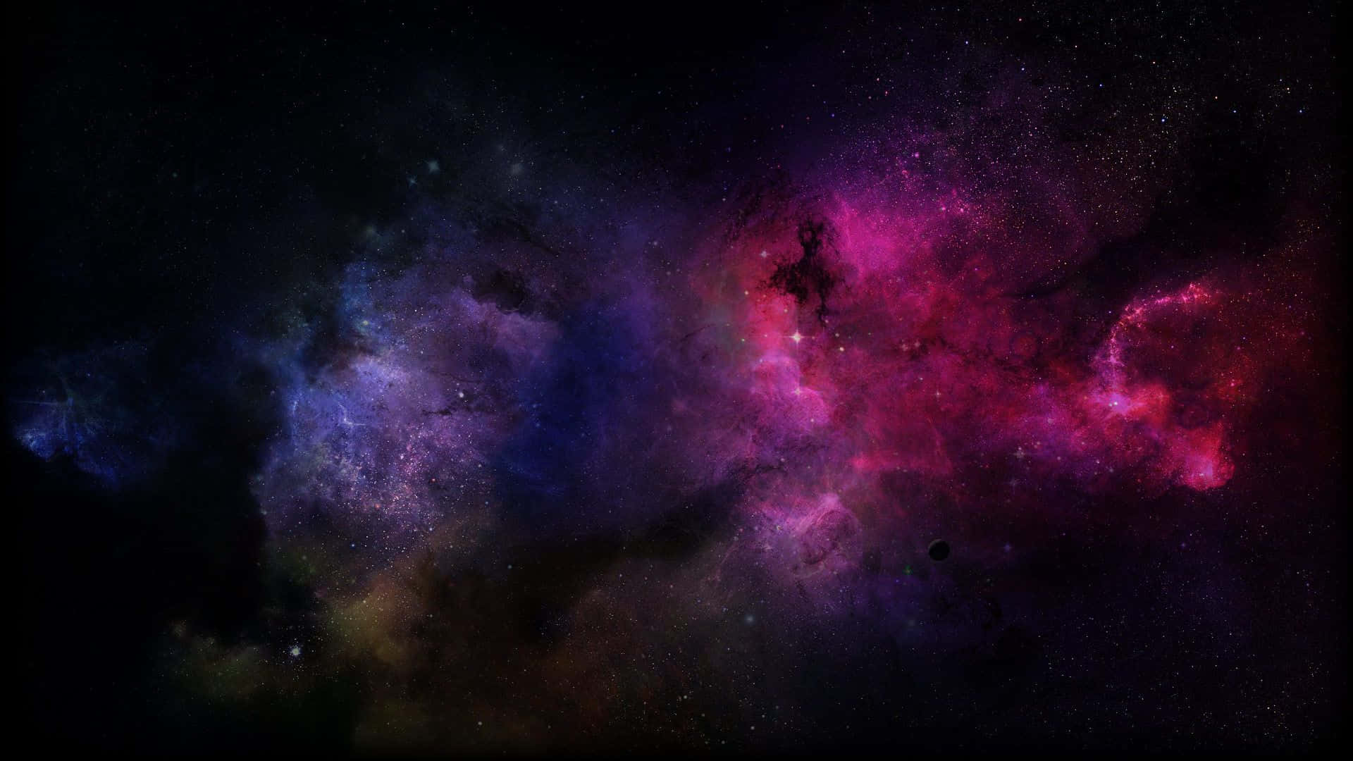 桌布 壁紙 — 充滿活力的宇宙星雲在點綴著星星的黑色虛空中以洋紅色和靛藍色旋轉。