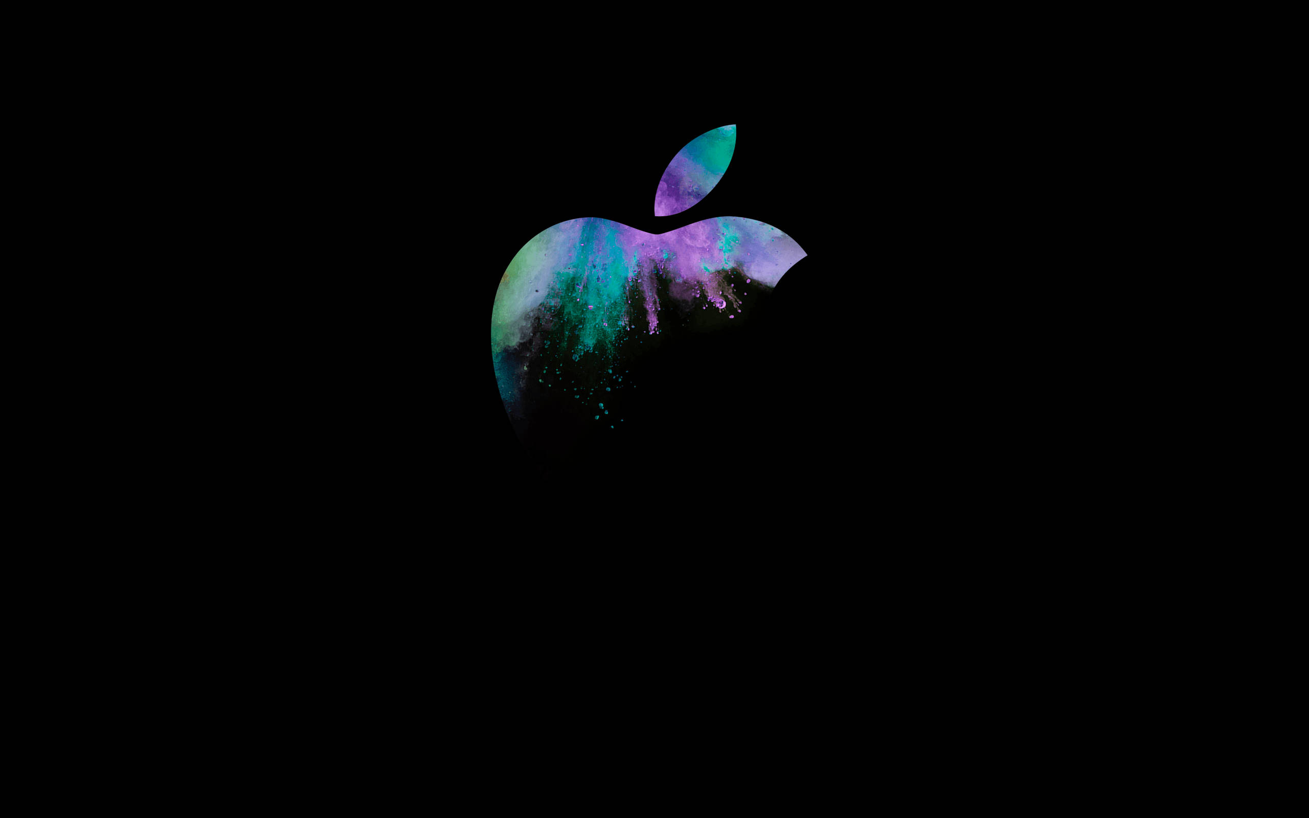 macbook pro 桌布 壁紙 — 充滿活力的宇宙星雲填滿了黑色背景上的Apple標誌輪廓。