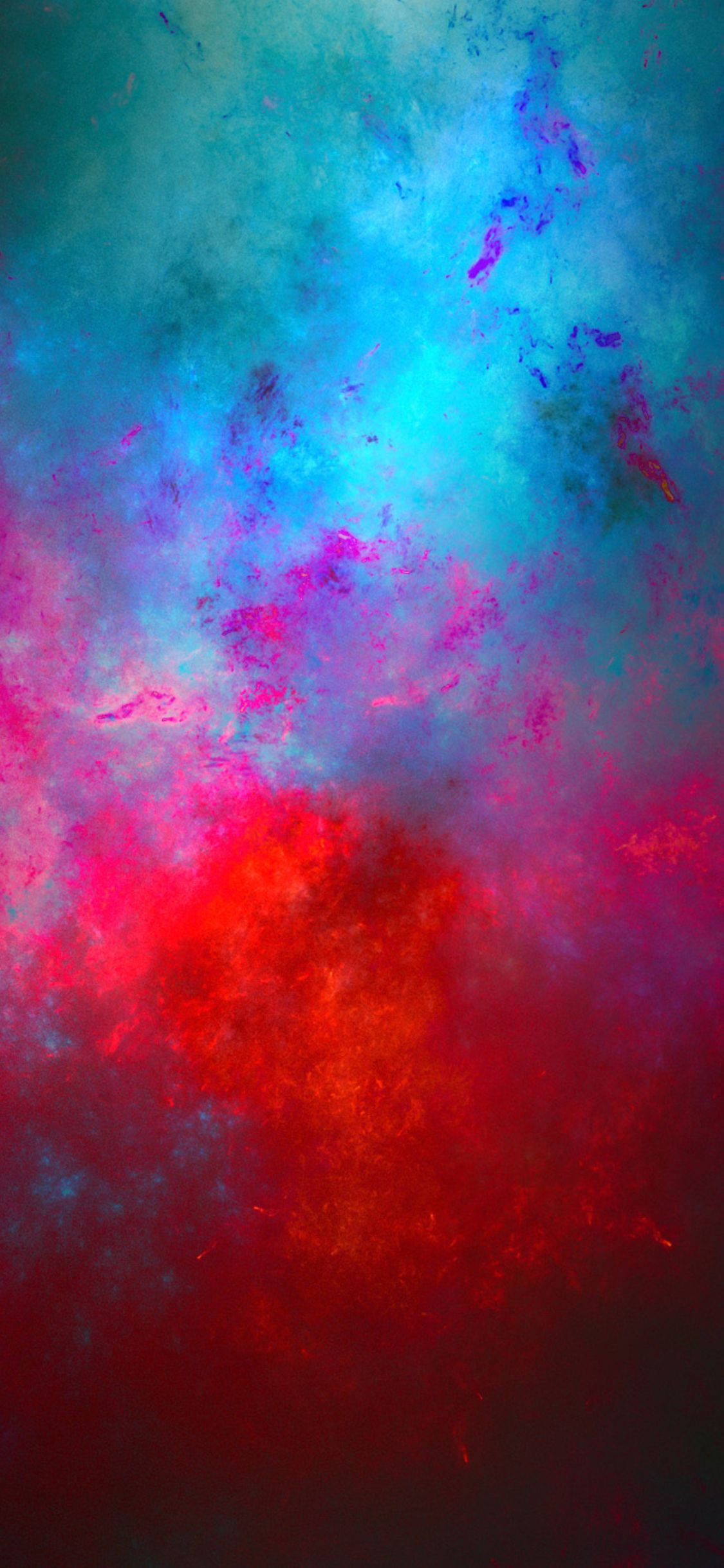iPhone 桌布 壁紙 — 充滿活力的宇宙星雲漩渦，呈現電光藍、粉紅和火紅色，在動態抽象空間中。