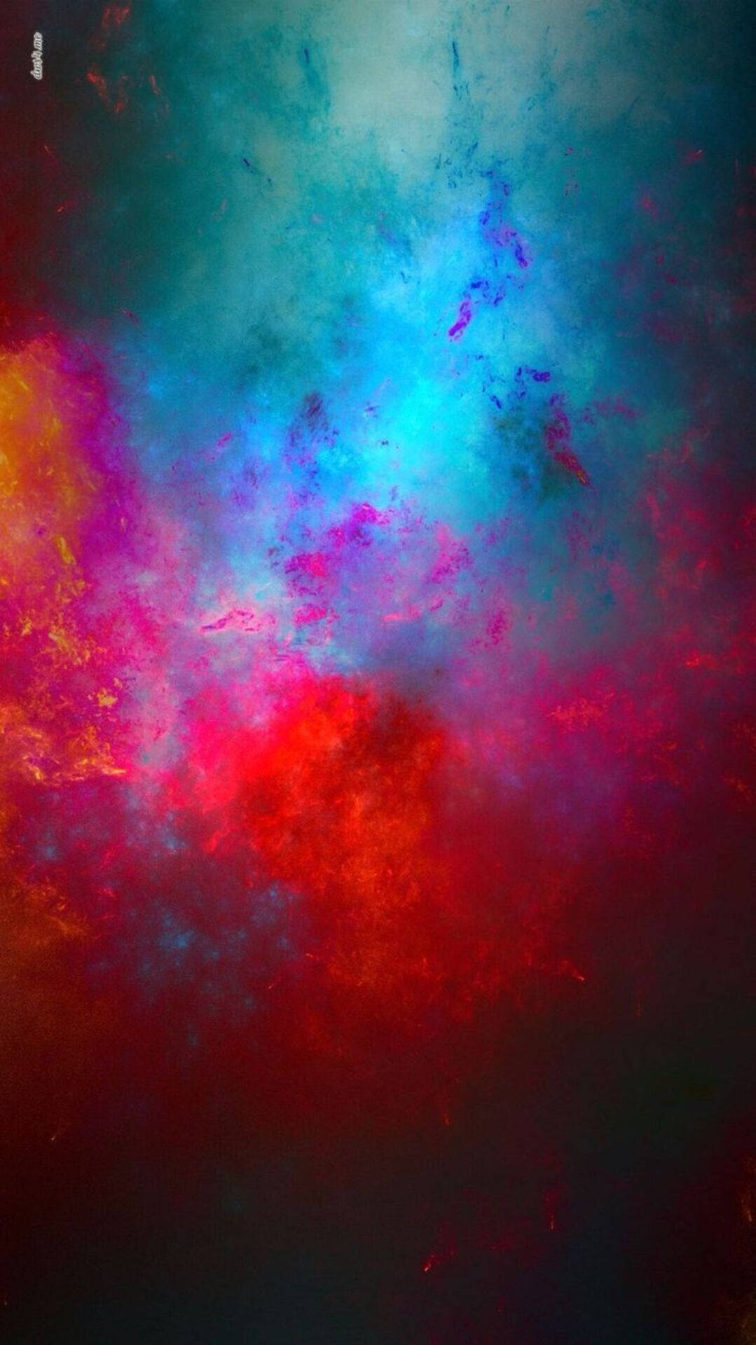 主畫面 桌布 壁紙 — 充滿活力的宇宙星雲漩渦，呈現電光藍、粉紅和火紅色，背景是黑暗虛空。