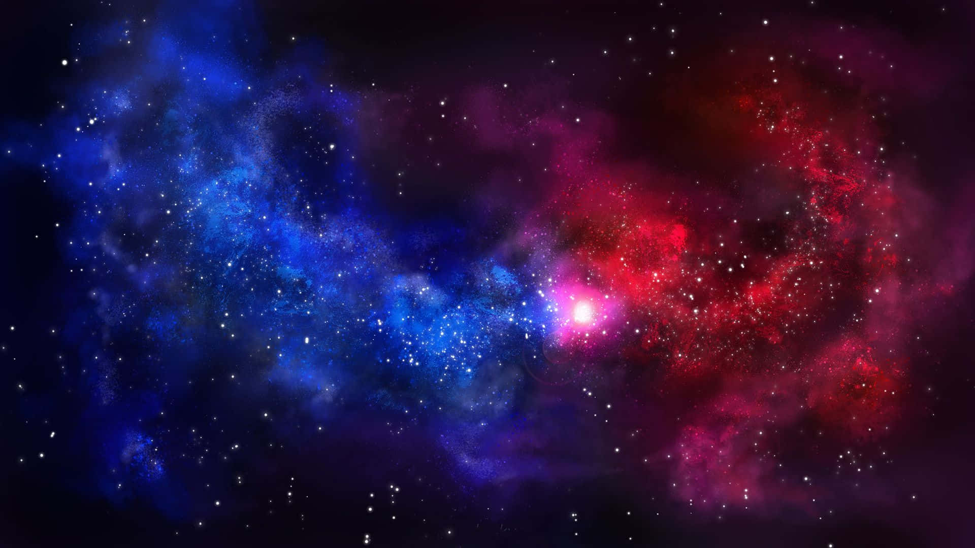 Red Space 桌布 壁紙 — 充滿活力的宇宙星雲漩渦，藍色和紅色交織，閃爍的星星點綴在深邃的黑色太空背景上。
