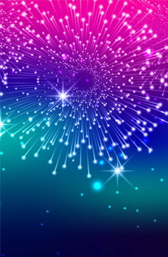 Stars 桌布 壁紙 — 充滿活力的宇宙煙火從中心點爆發，背景是從洋紅色到藍綠色的漸變天空。