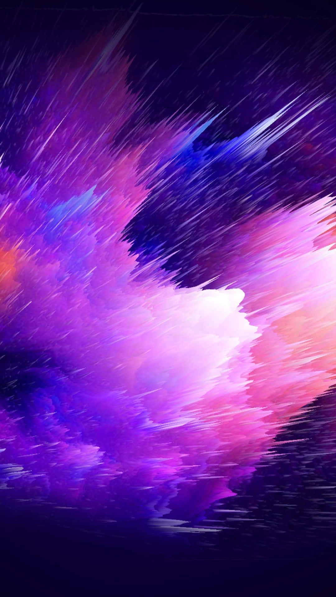 Colorful iPhone 桌布 壁紙 — 充滿活力的宇宙爆炸，紫色、粉紅色和藍色的條紋在黑暗的數位畫布上散發能量。