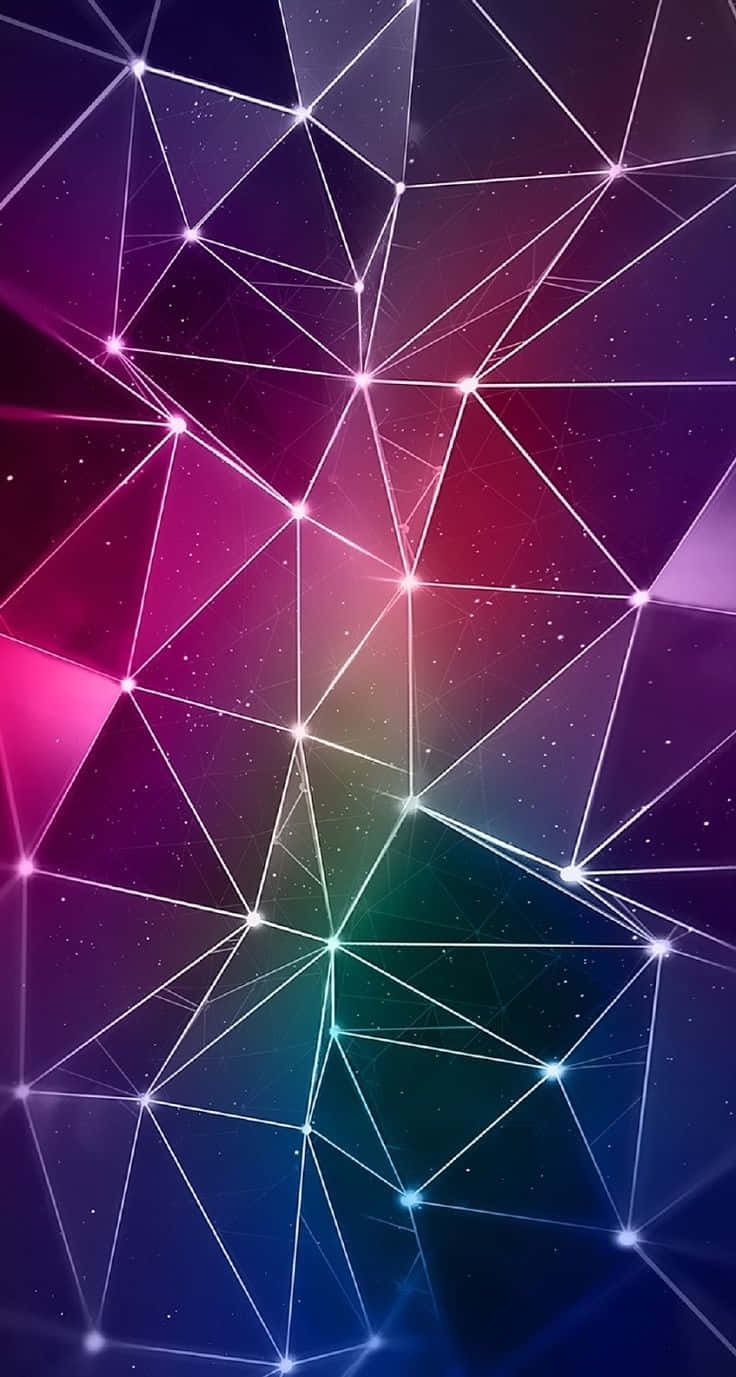 Geometric 桌布 壁紙 — 充滿活力的宇宙網，由發光的三角形和星星組成，呈現紫、粉紅和藍色漸變。