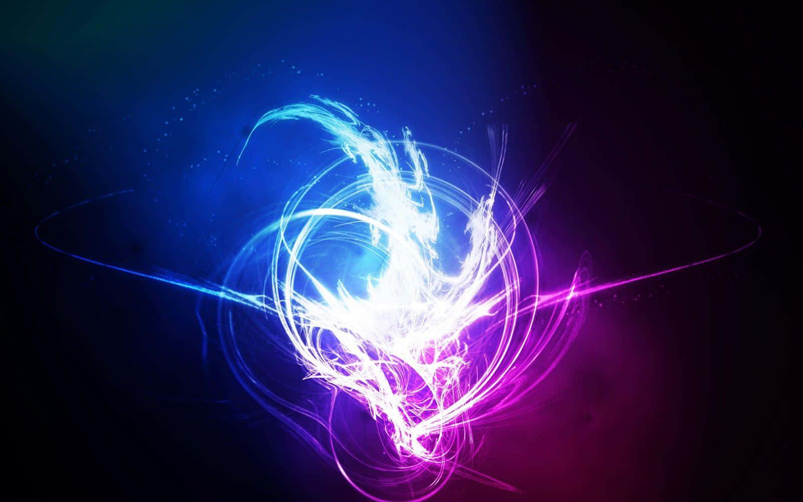 Light Effect 桌布 壁紙 — 充滿活力的宇宙能量在電光藍和洋紅色中旋轉，背景是深邃的太空，帶有發光的粒子軌跡。