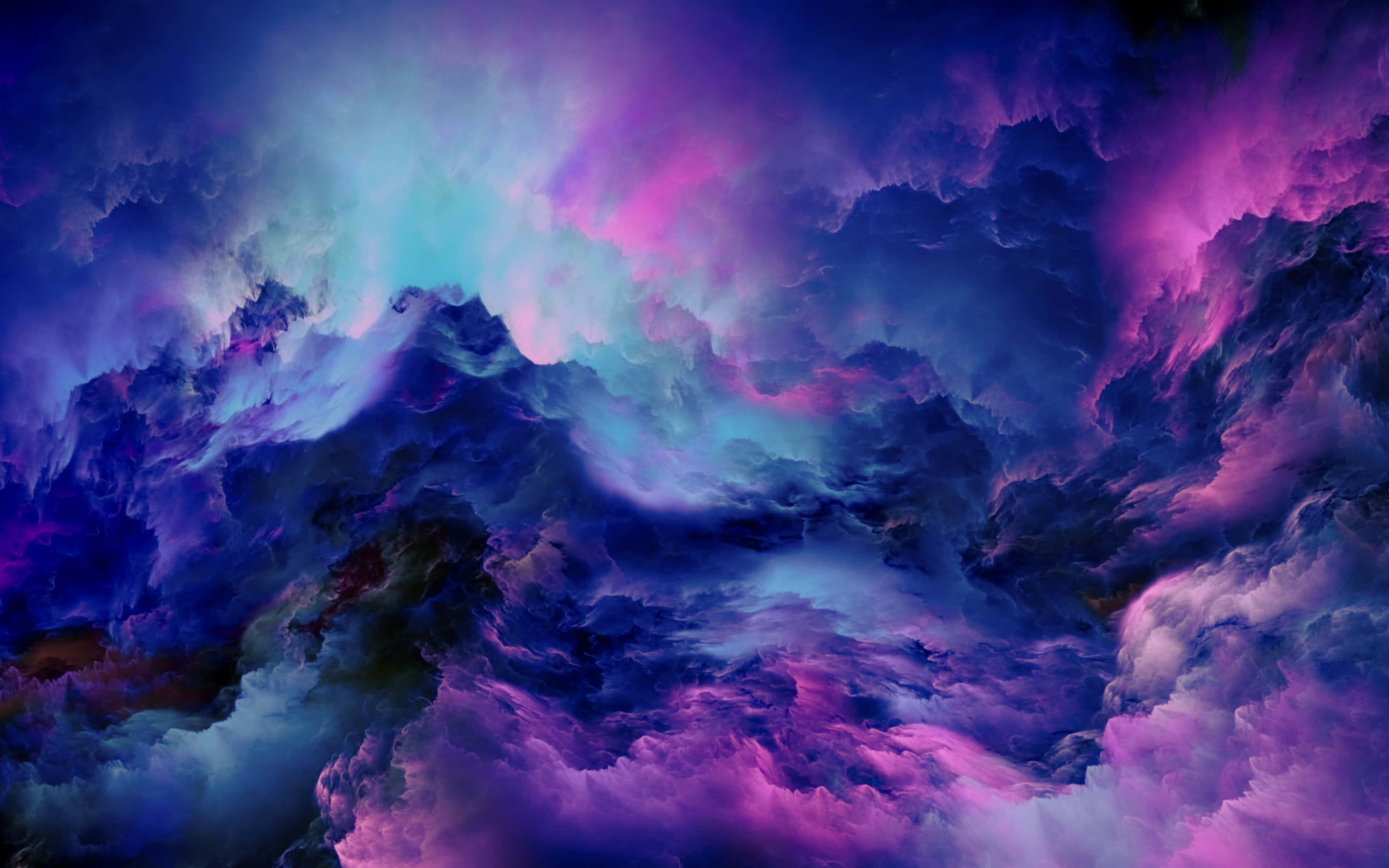 Clouds 4K 桌布 壁紙 — 充滿活力的宇宙雲在黑暗虛空中以電光紫、藍和粉紅色旋轉。