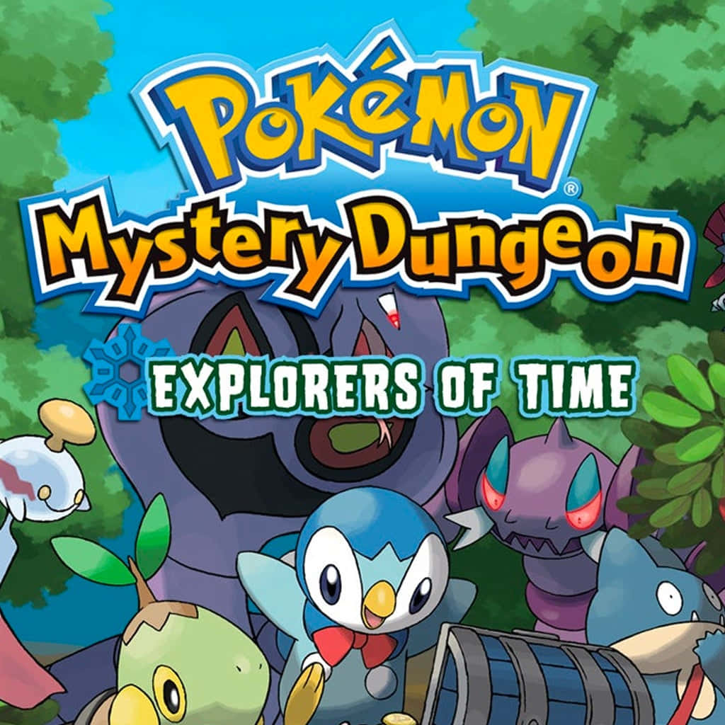 Pokemon Mystery Dungeon 桌布 壁紙 — 充滿活力的寶可夢不可思議迷宮封面藝術， featuring 波加曼和其他寶可夢在茂密的森林環境中。