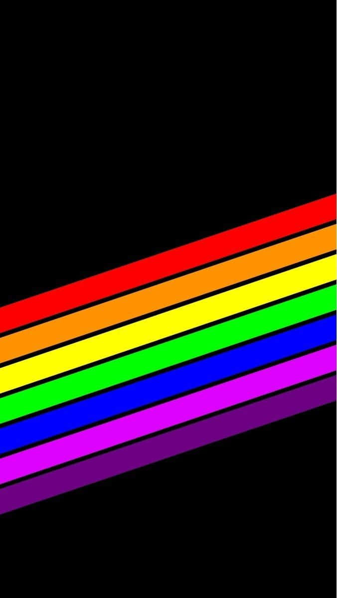 Lgbt Phone 桌布 壁紙 — 充滿活力的對角彩虹條紋以大膽的幾何精確度劃過 stark 黑色背景。