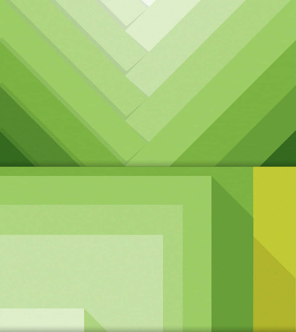 Material Design 桌布 壁紙 — 充滿活力的幾何V形圖案，以層疊的綠色和黃色營造出現代抽象構圖，線條乾淨俐落。