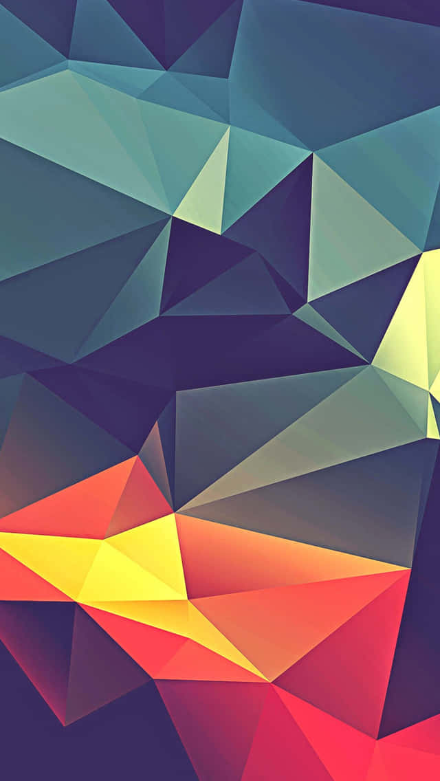 Geometric iPhone 桌布 壁紙 — 充滿活力的幾何三角形，以藍綠色、紫色、黃色和紅色的漸變色調形成動態抽象圖案。
