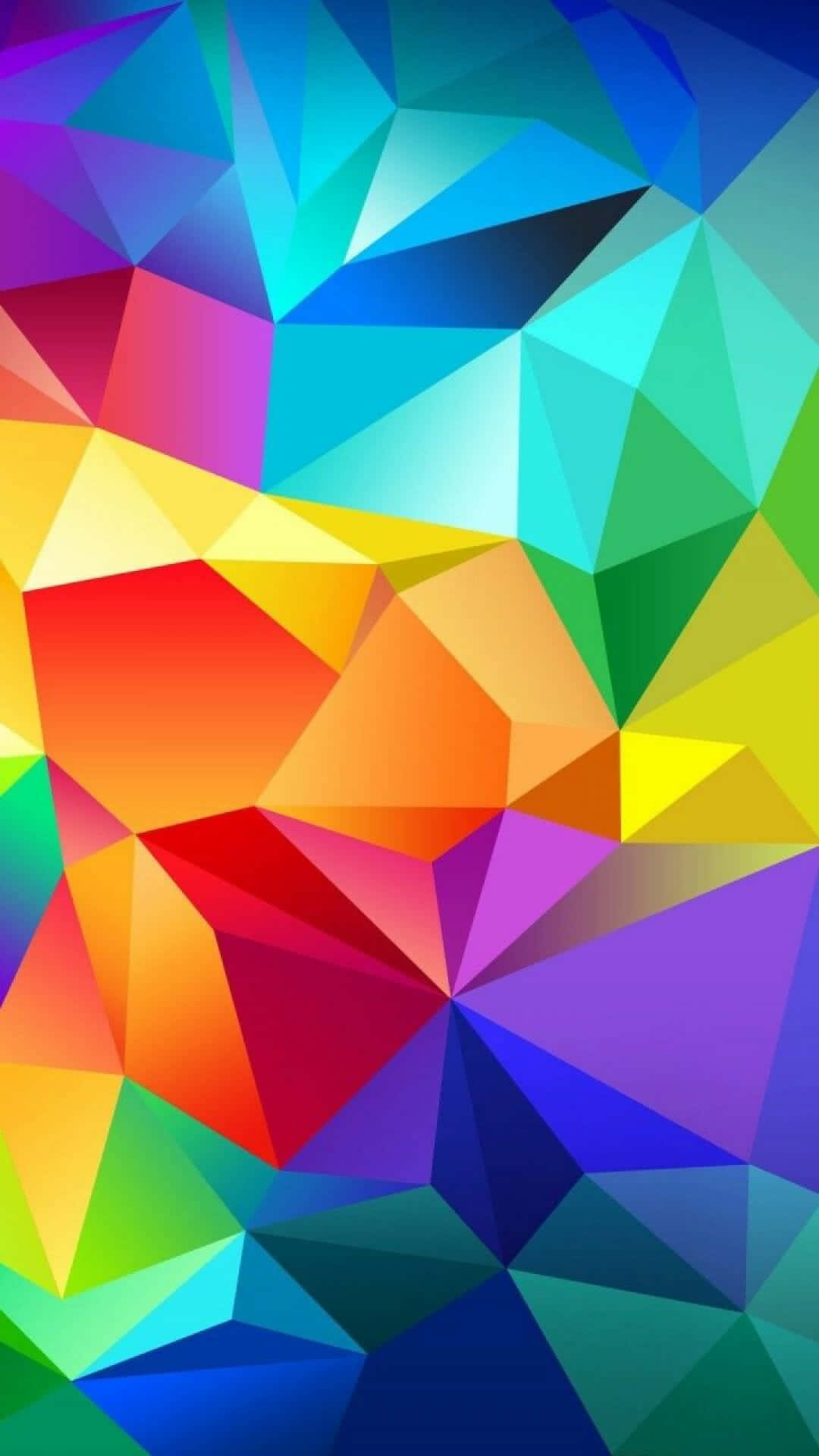 Geometric iPhone 桌布 壁紙 — 充滿活力的幾何三角形以彩虹色調形成動態抽象圖案，具有銳利的邊緣和大膽的色彩漸變。