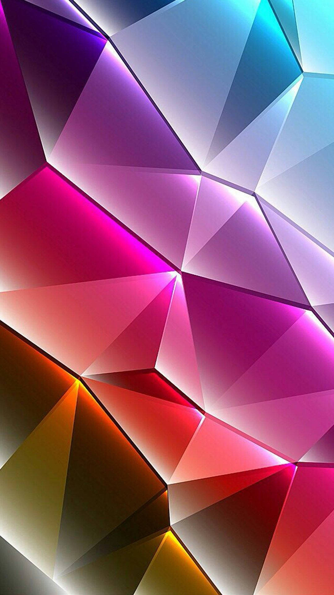 3D 桌布 壁紙 — 充滿活力的幾何切面，採用紫色、粉紅色、藍色和金色的漸變色調，營造出動態的抽象數位桌布。