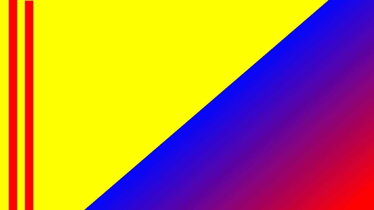 Material Design 桌布 壁紙 — 充滿活力的幾何圖案壁紙，以紅色垂直條紋分隔大膽的黃色和藍色漸變。
