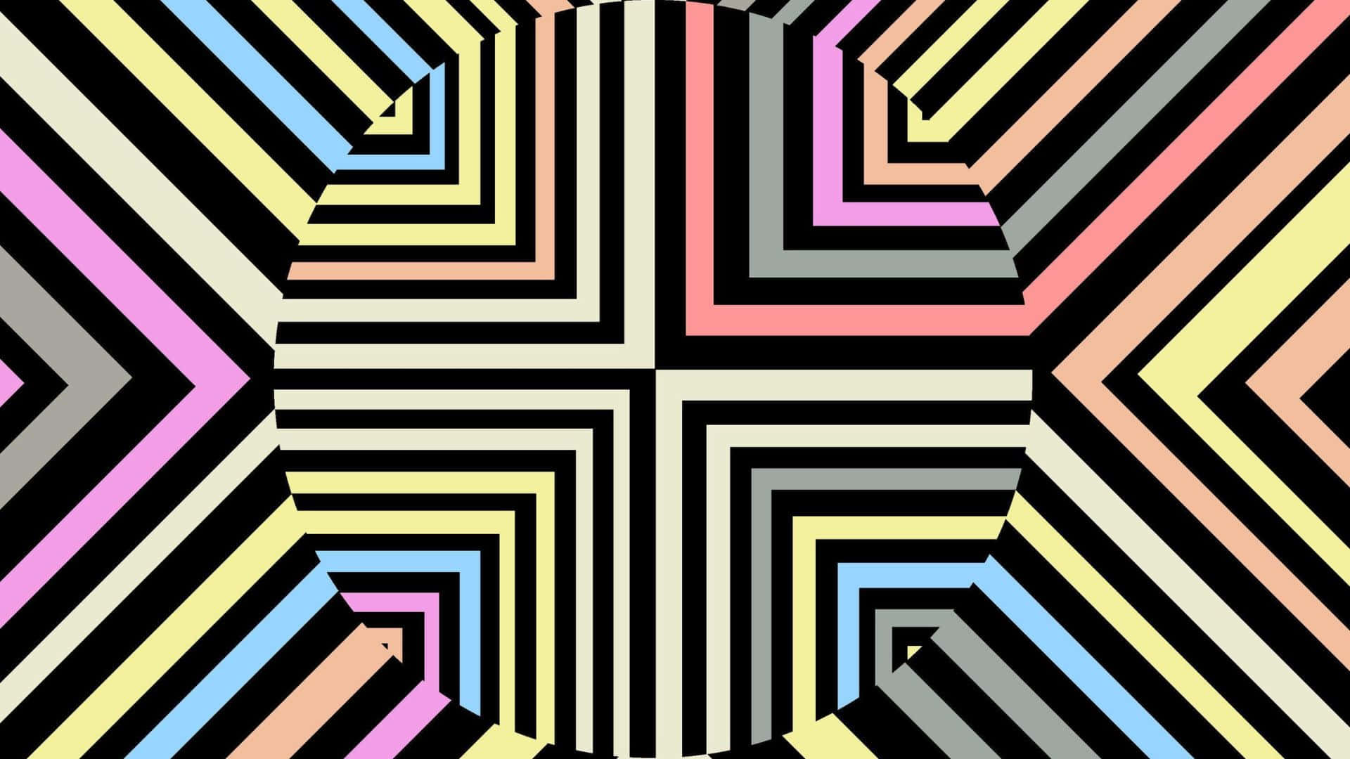 Optical Illusions 桌布 壁紙 — 充滿活力的幾何圖案壁紙，大膽多彩的鋸齒形圖案在中心對稱匯聚。