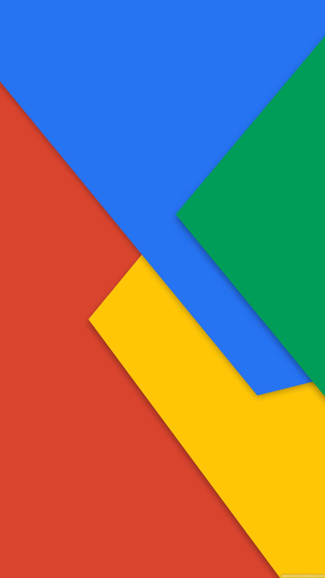 Material Design 桌布 壁紙 — 充滿活力的幾何圖案壁紙，採用大膽的紅色、藍色、綠色和黃色對角線塊，營造出現代抽象構圖。